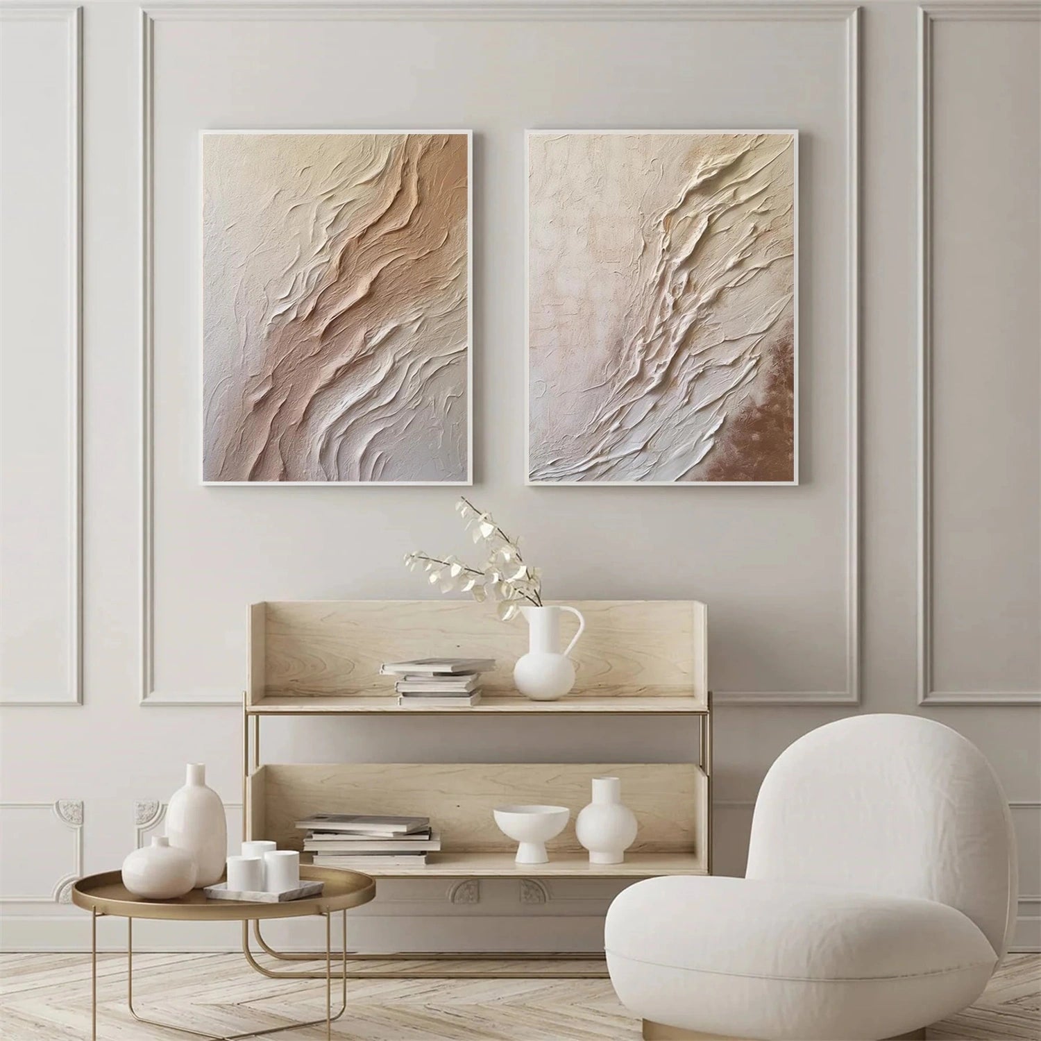 Beige and Brown Minimalist Textured Canvas Art Set of 2 #MT153