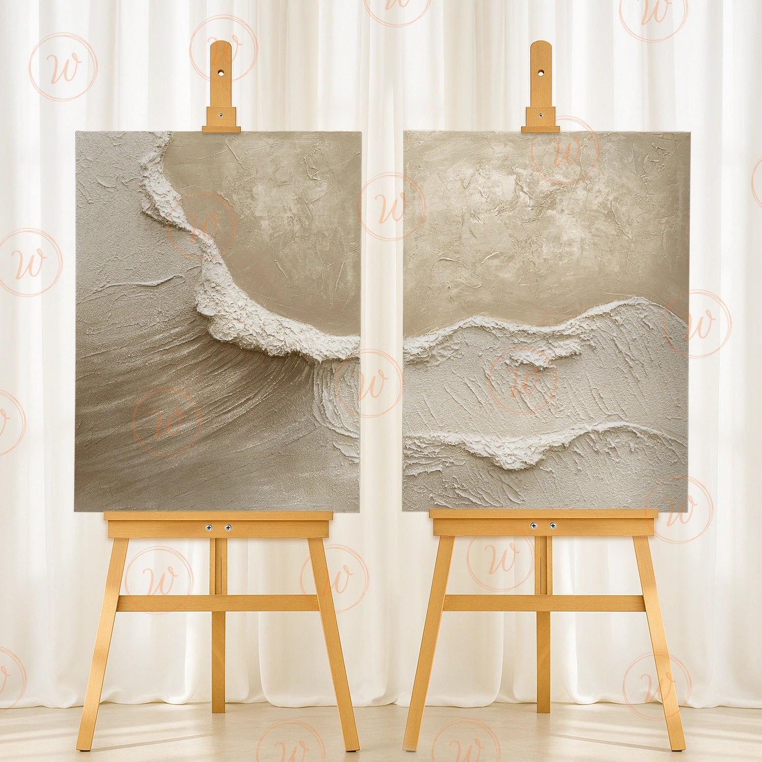 Ocean Textured Painting Canvas Set of 2 OS017 - hand-painted wall art on canvas