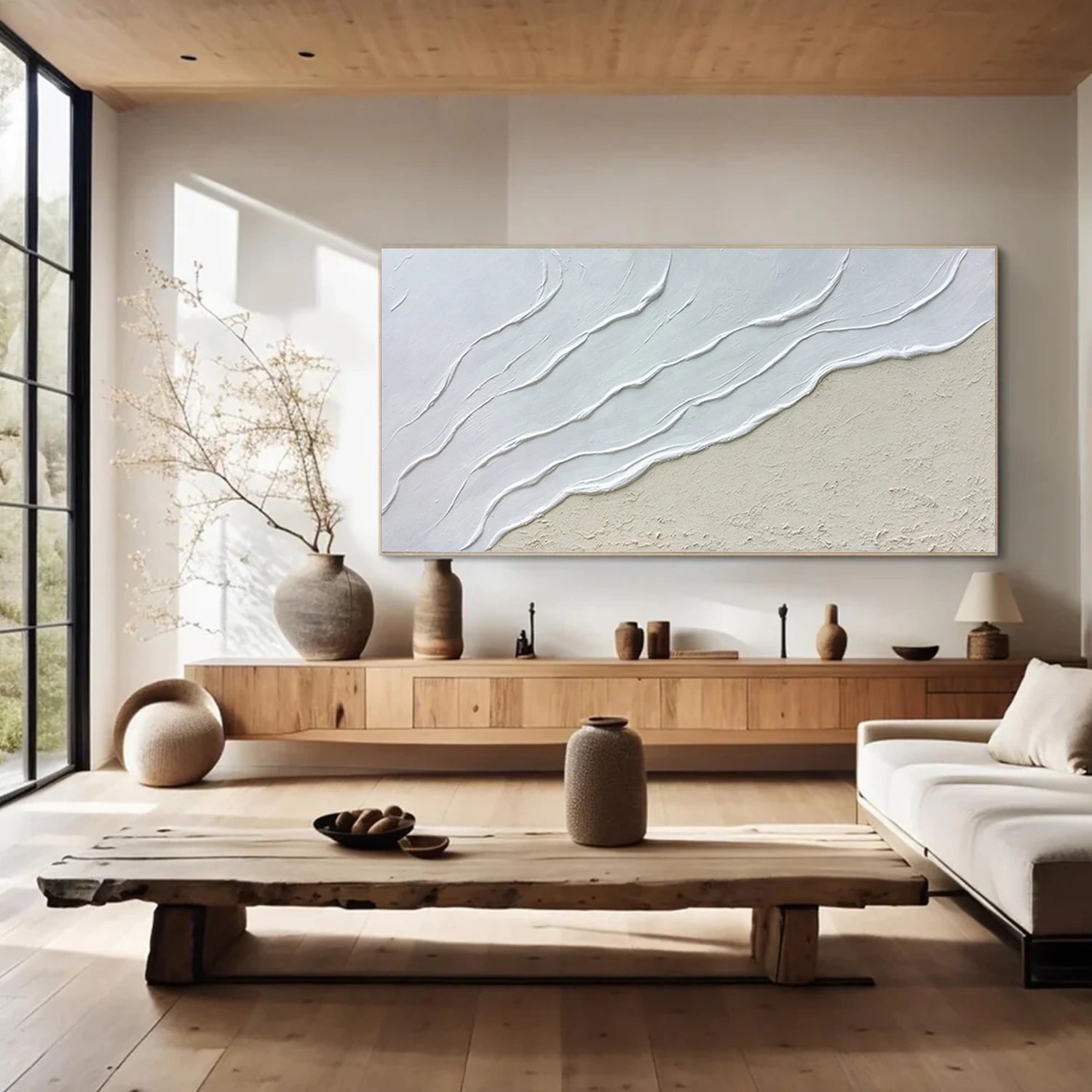 Beige and White Minimalist Textured Canvas Art #MT166