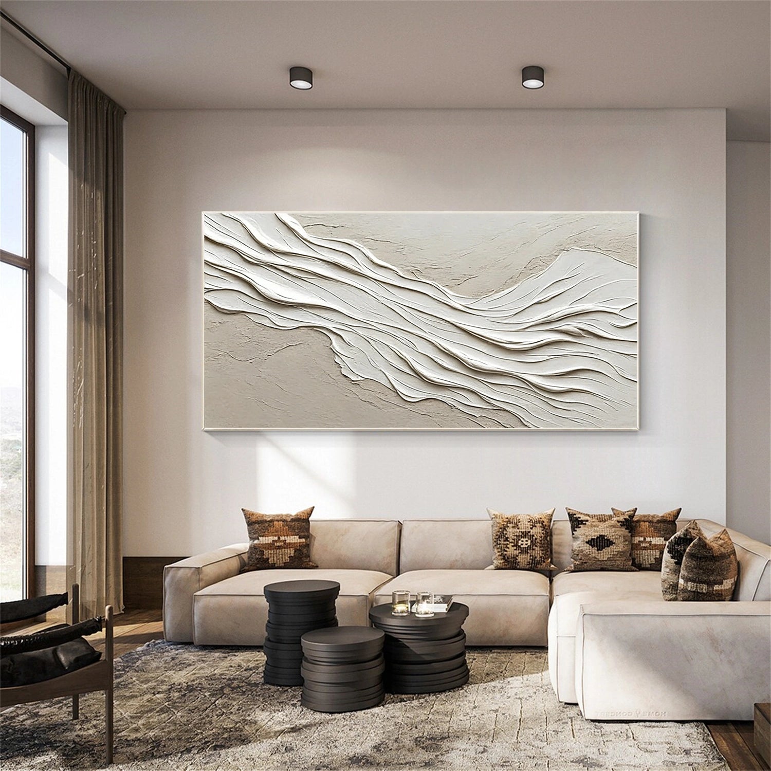 Beige and White Minimalist Textured Canvas Art #MT152