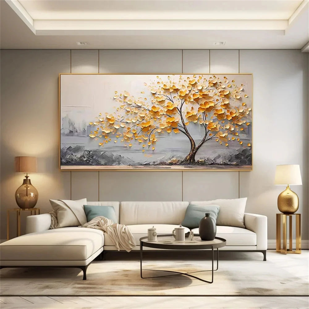 Flower And Tree Textured Painting Canvas #FT005