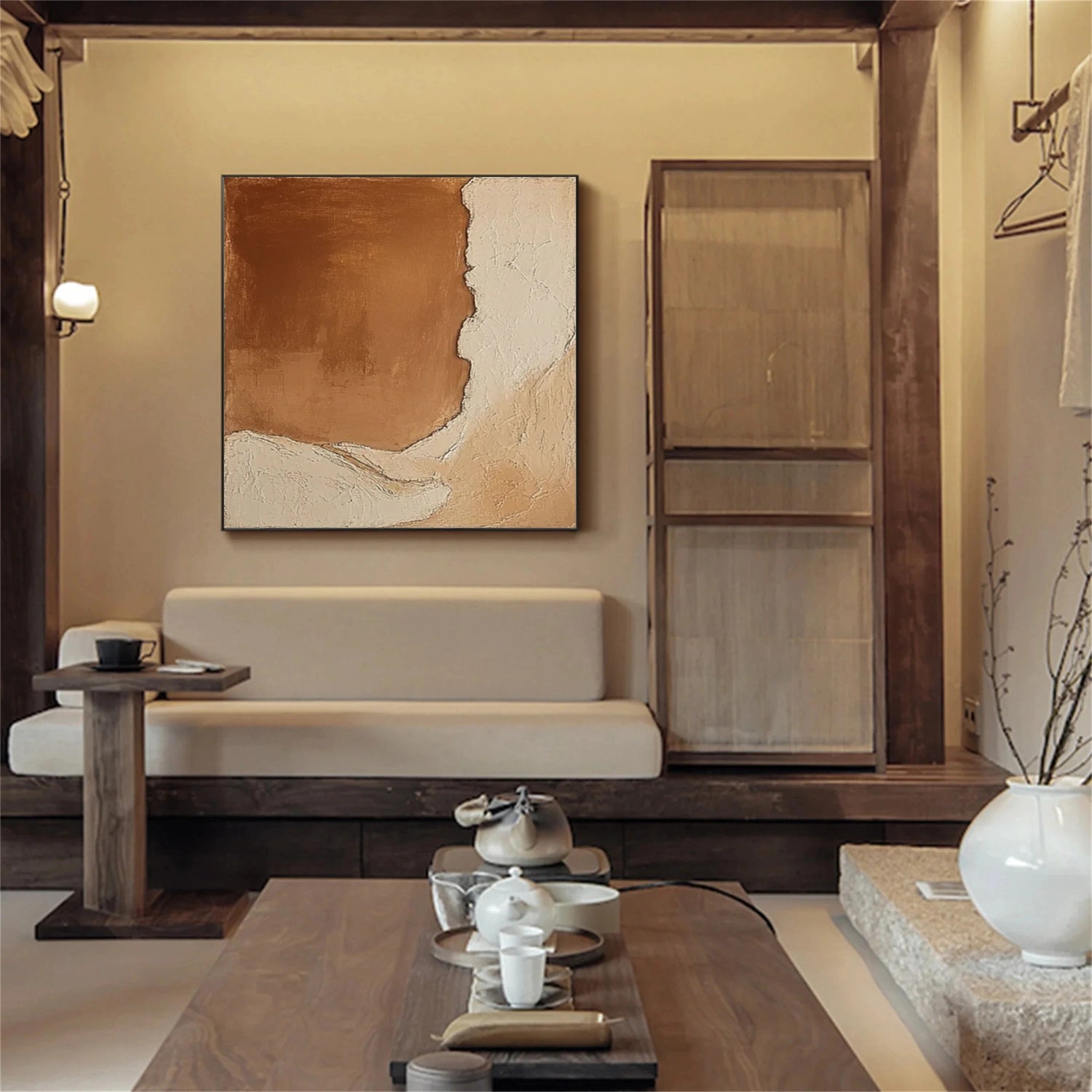 Beige and Brown Minimalist Textured Canvas Art #MT139