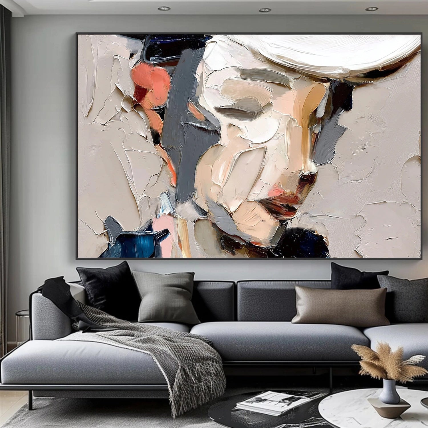 Abstract Portrait Textured Canvas Art #AE126