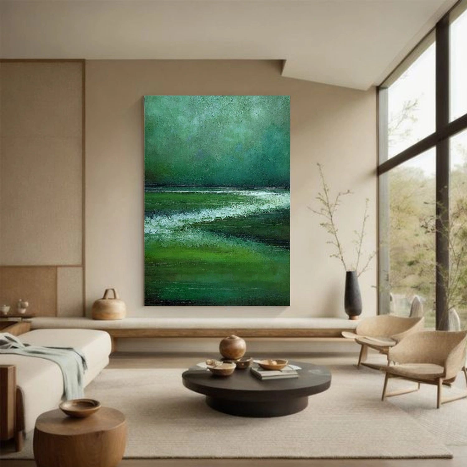 Green Abstract Canvas Wall Art #AP371