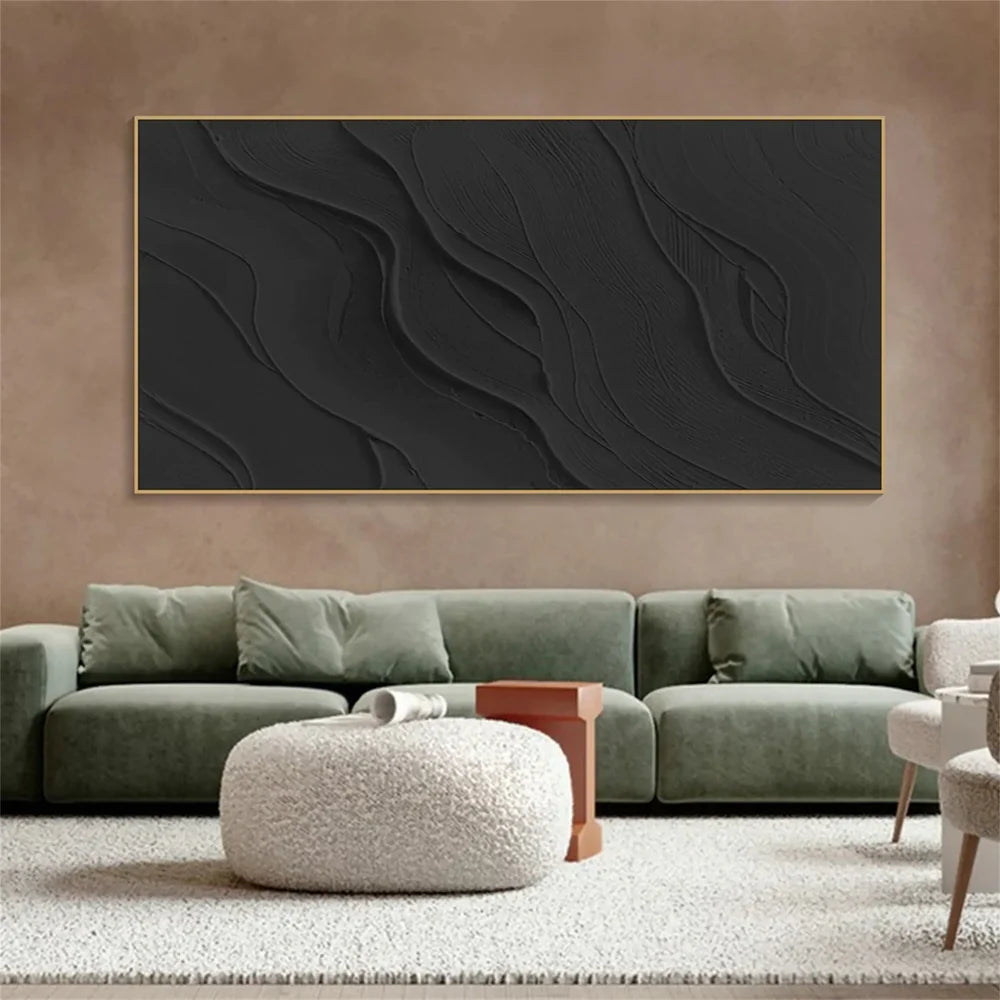 Black Minimalist Textured Canvas #MT088