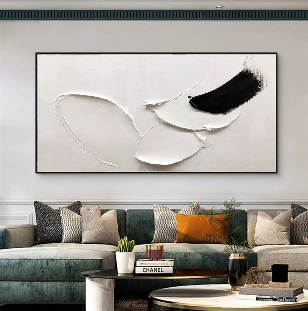 White and Black Minimalist Textured Canvas #MT094
