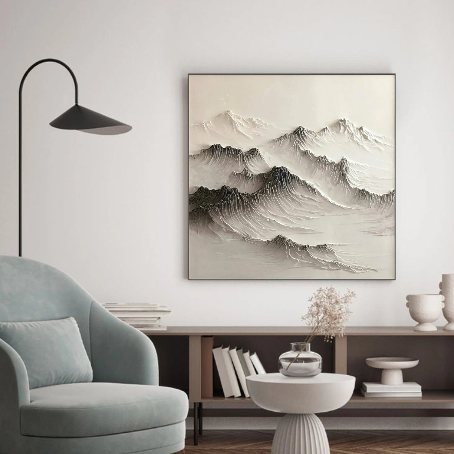 Black and White Minimalist Mountain Textured Canvas Art #MO062
