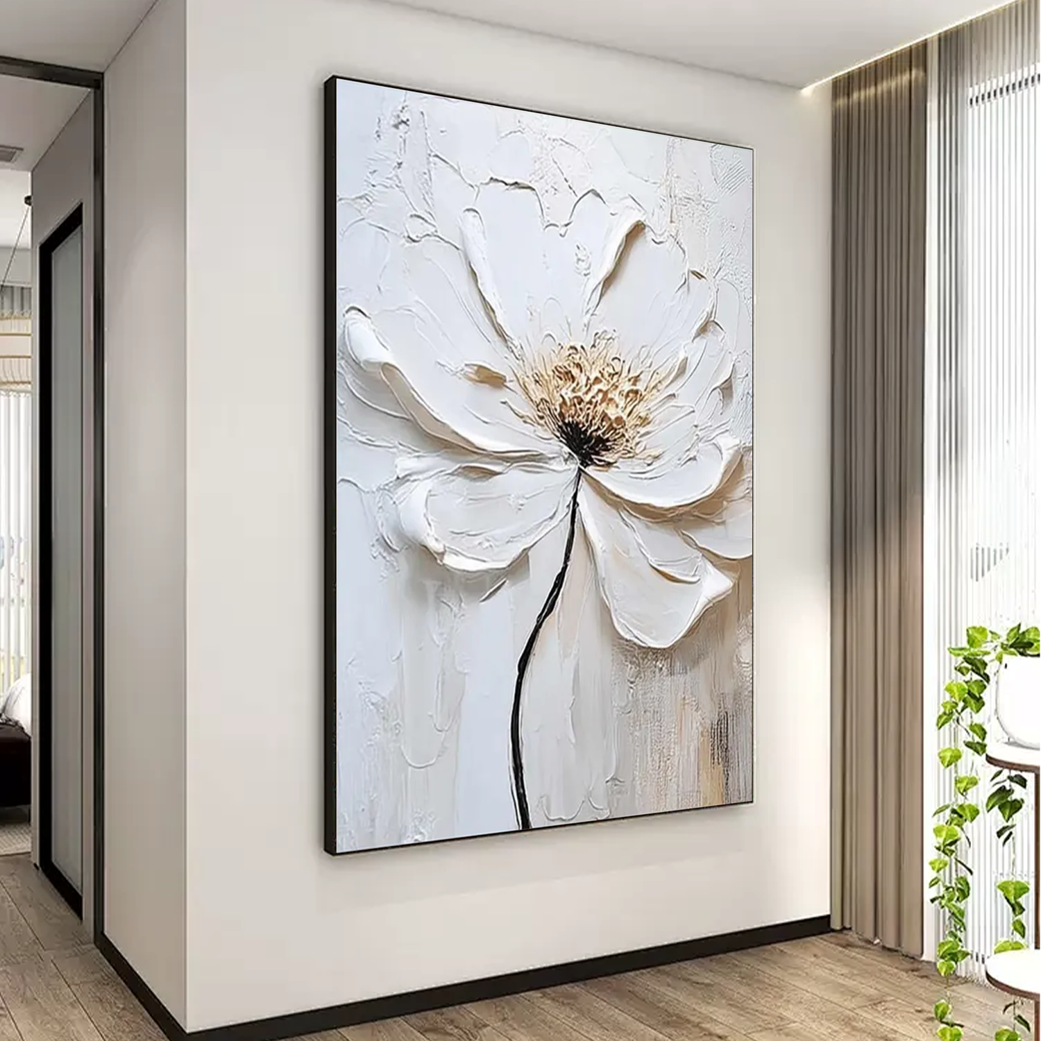 White Flower Abstract Textured Wall Art #FP113