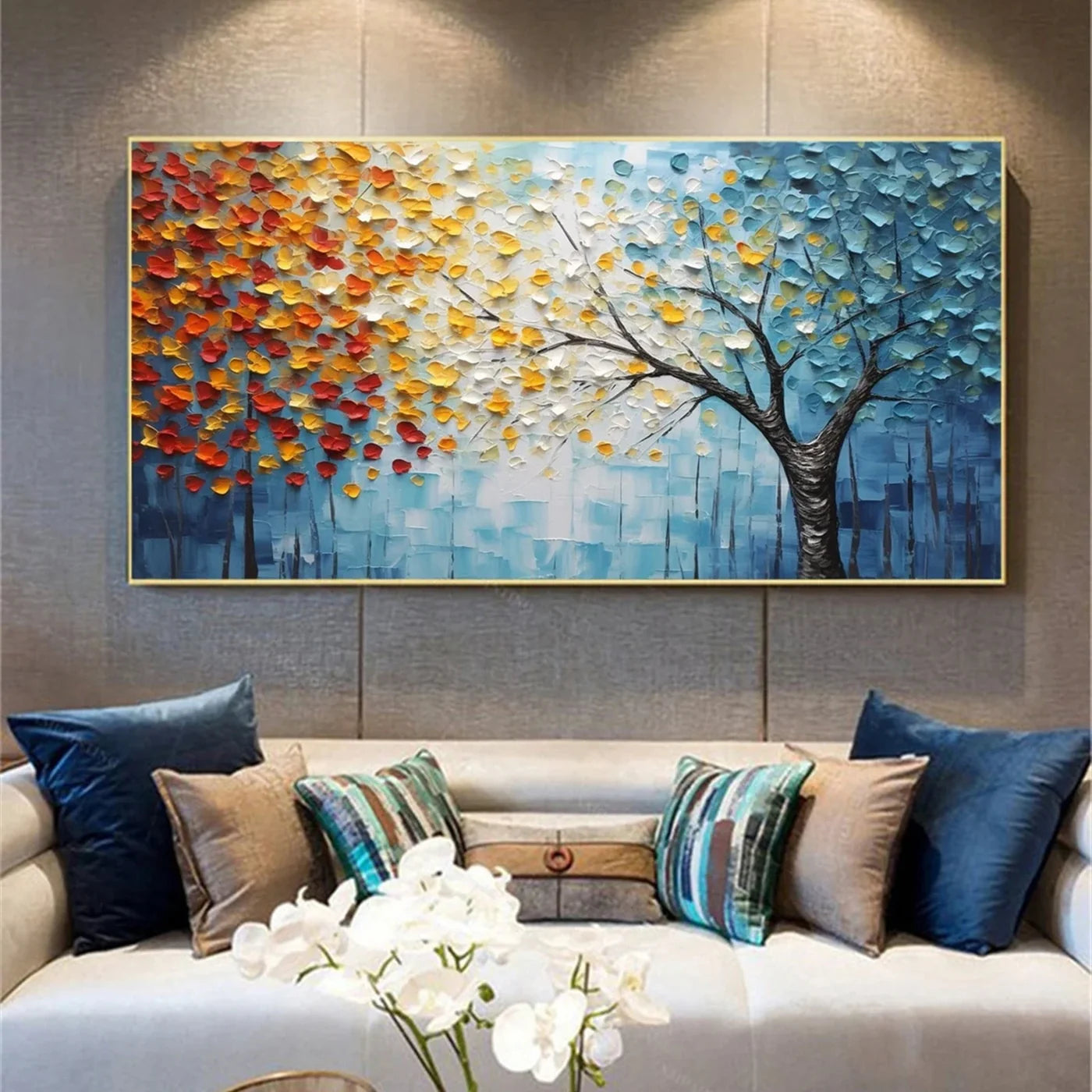Flower And Tree Textured Painting Canvas #FT006