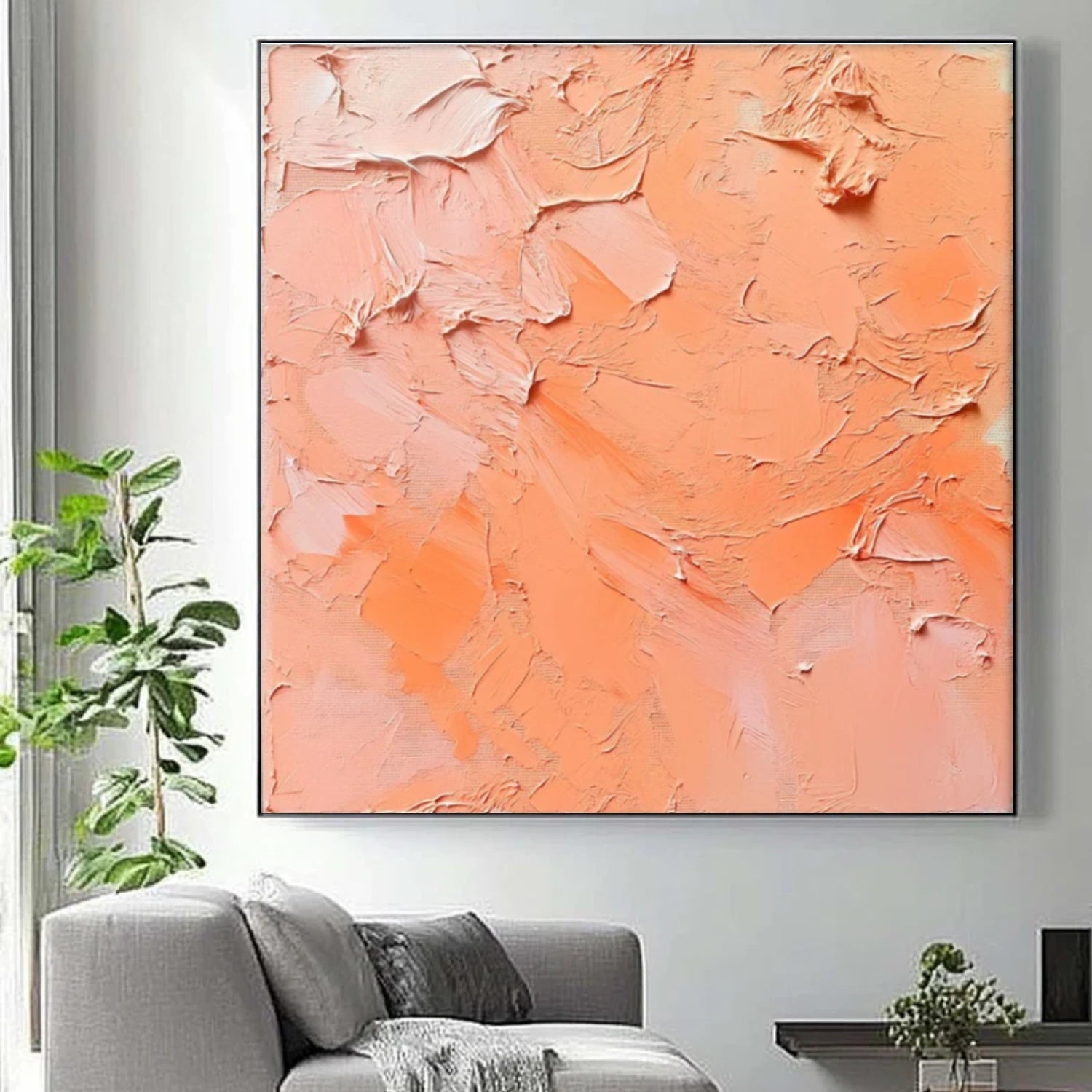 Orange and Pink Minimalist Textured Canvas Art #MT157