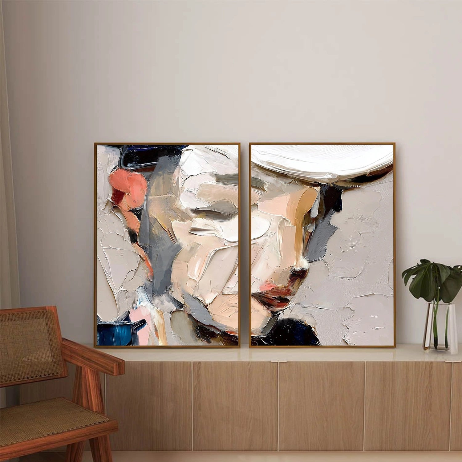 Abstract Portrait Textured Canvas Art Set of 2 #AE127