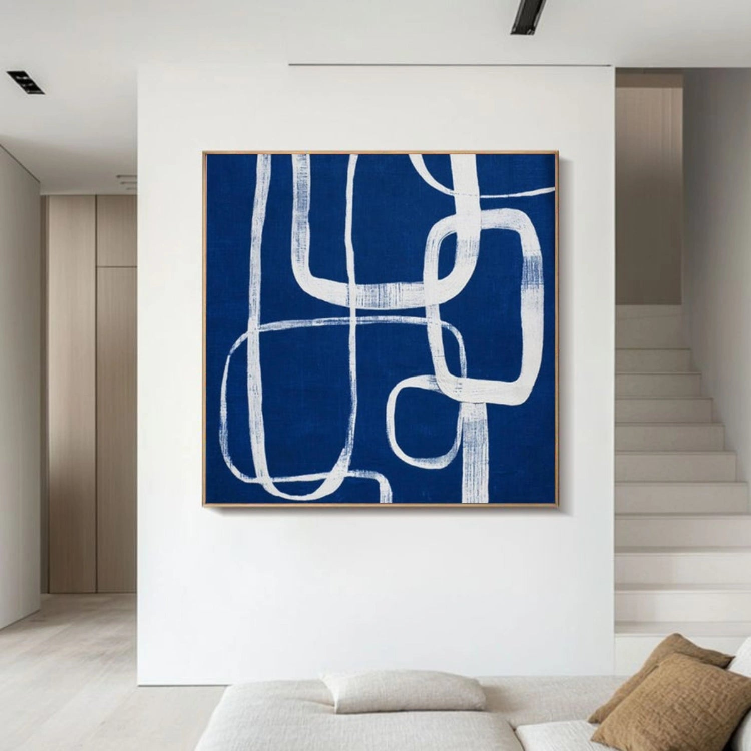 Blue and White Abstract Canvas Wall Art #AP361