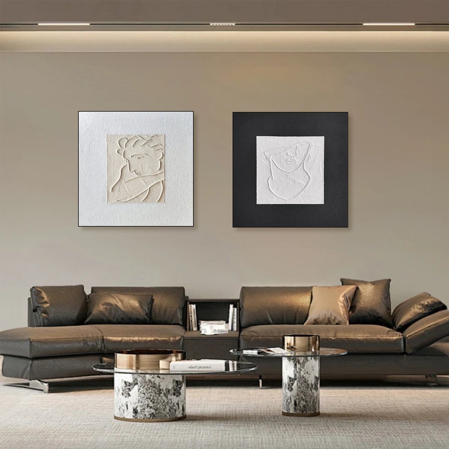 Black and White Minimalist Textured Canvas Art Set of 2 #MT124