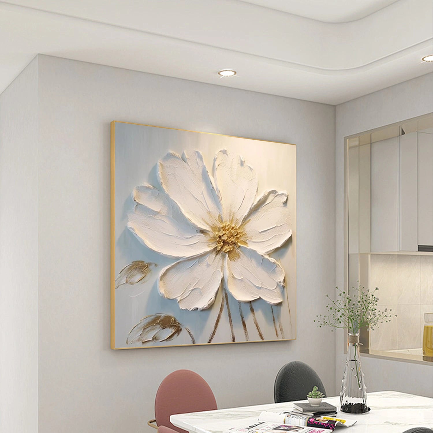 White Flower Abstract Textured Wall Art #FP115
