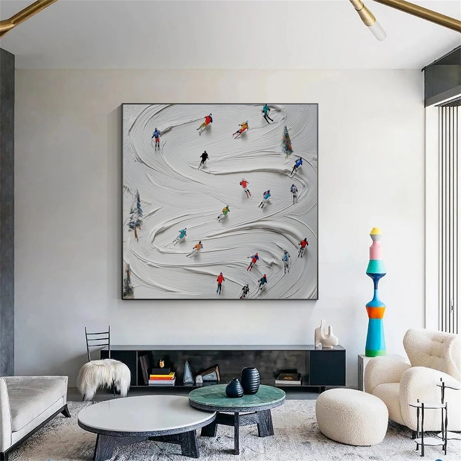 Skiing Sport Textured Wall Art #MS083