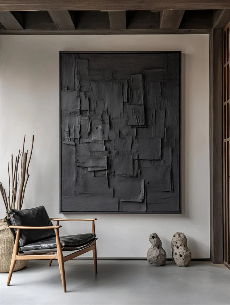 Black Minimalist Textured Canvas #MT085