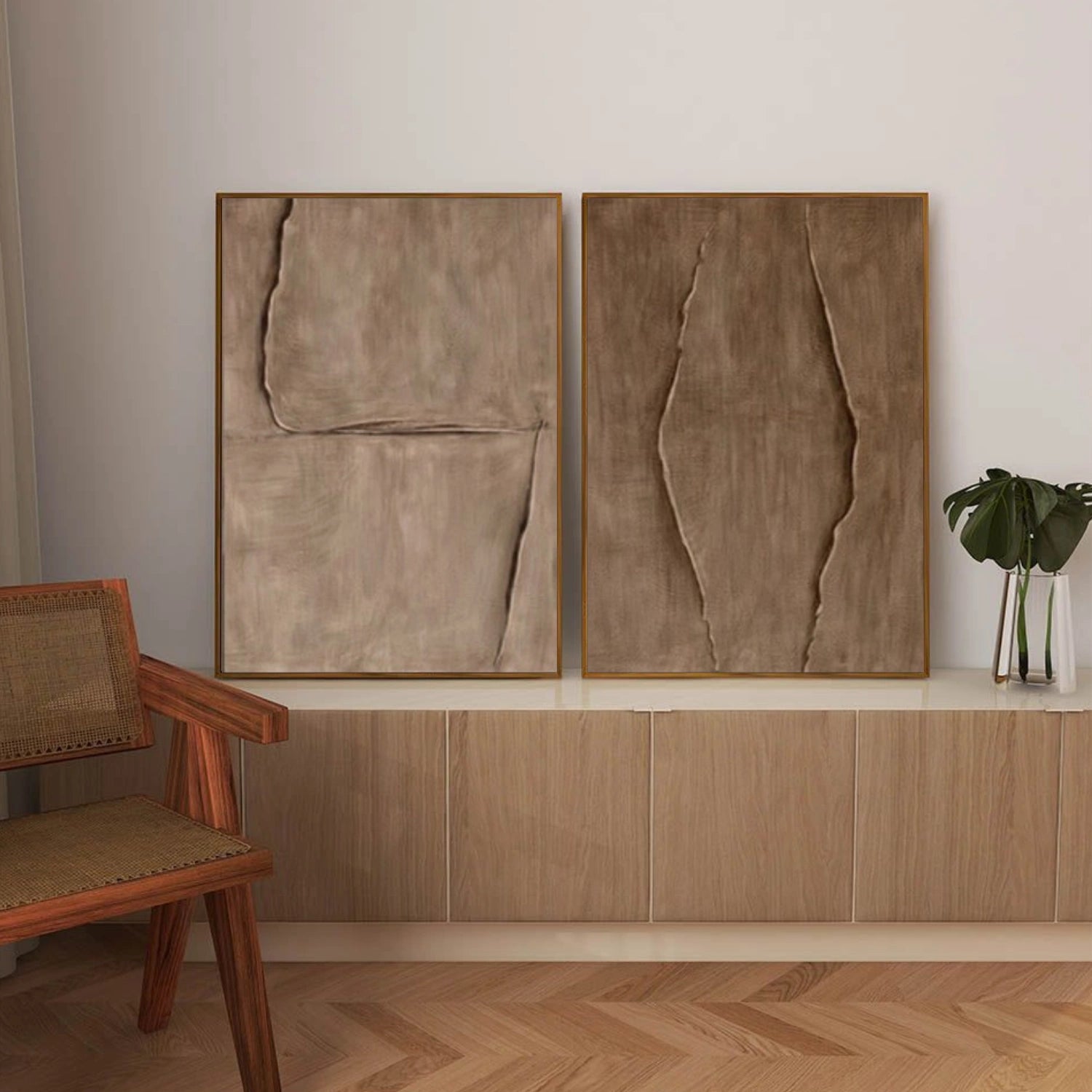 Brown Minimalist Textured Canvas Art Set of 2 #MT198