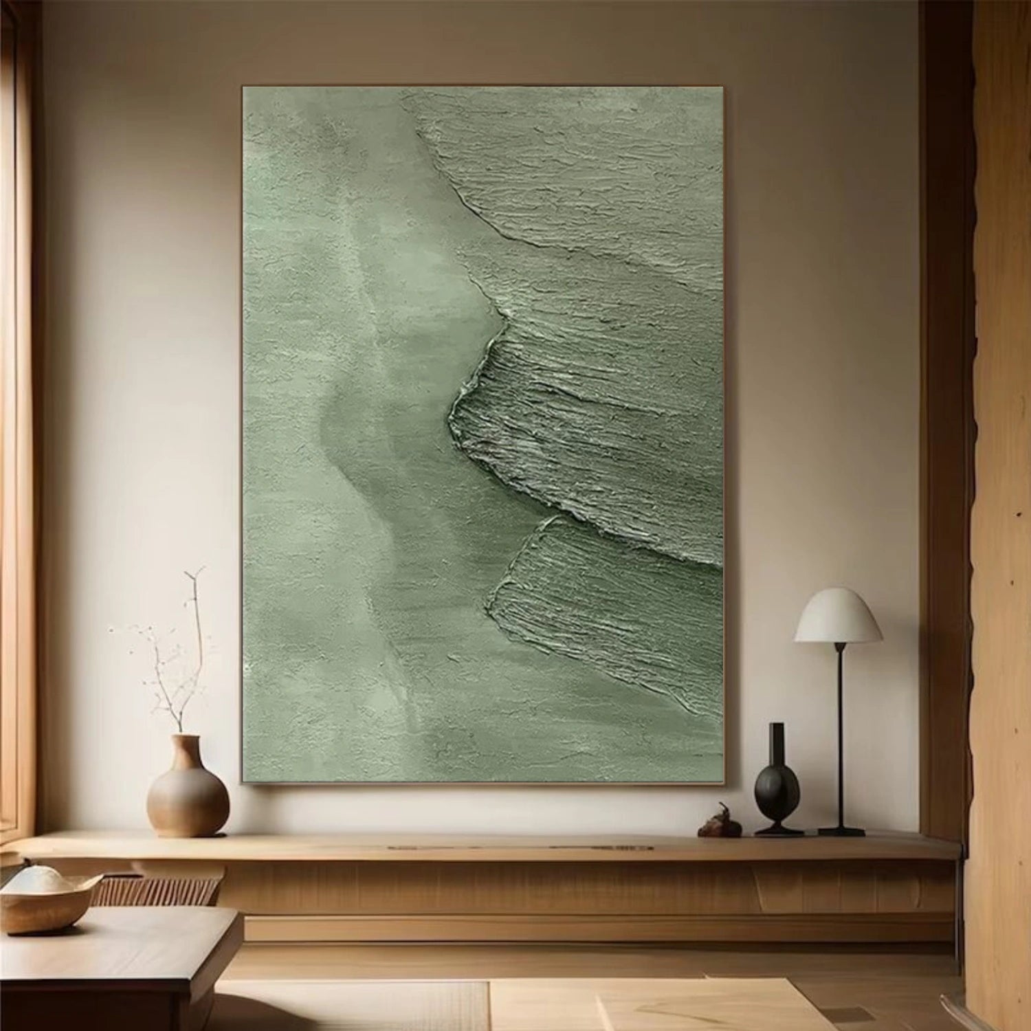 Green Ocean Abstract Textured Wall Art #OP039