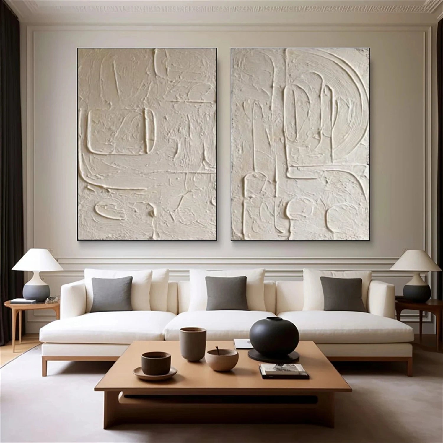 Beige Minimalist Textured Canvas Art Set of 2 #MT134