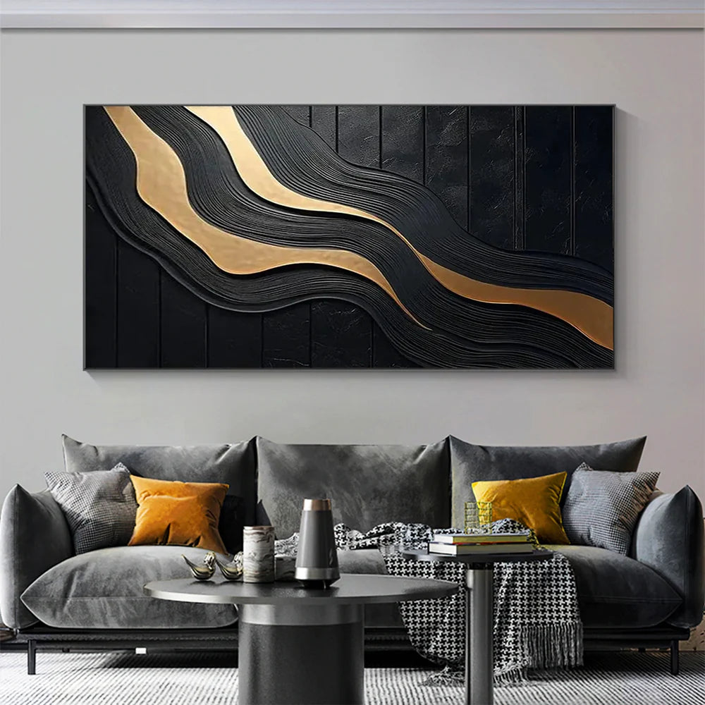 Black and Gold Minimalist Textured Canvas #MT102