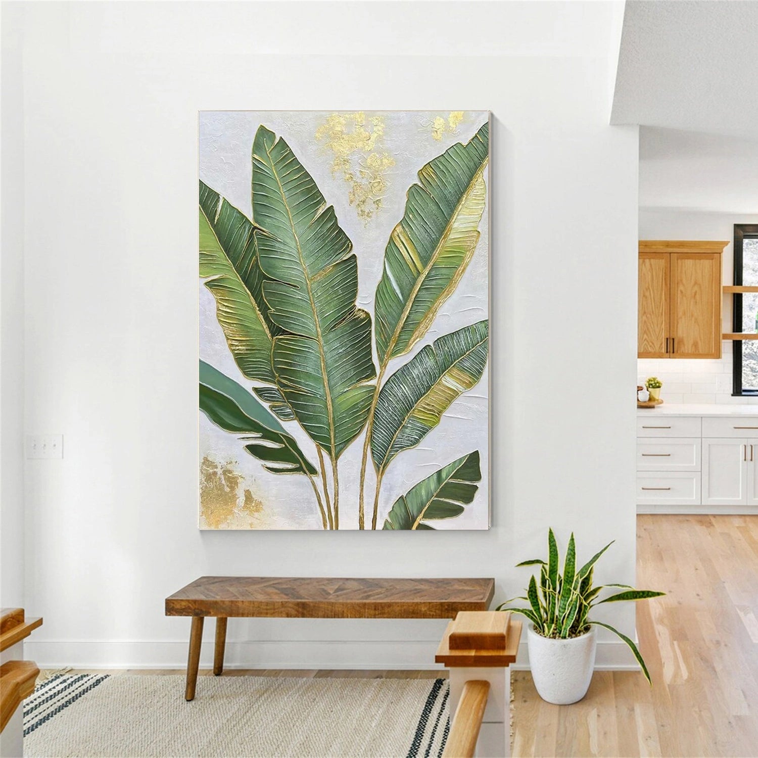 Green Flower Texture Painting Canvas #FP096