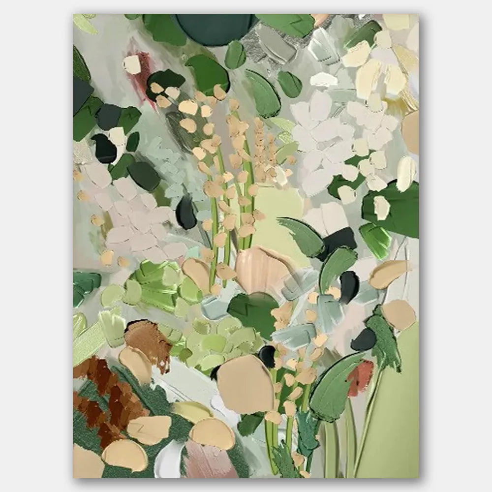 Green Flower Textured Painting Canvas #FP017