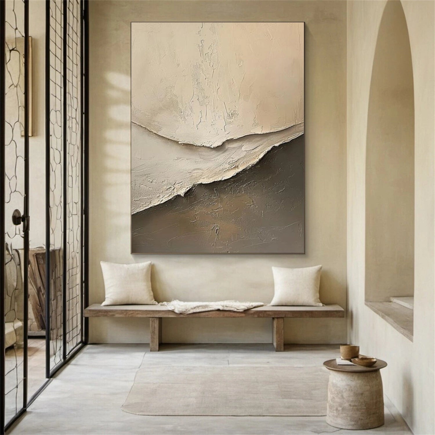 Beige and Brown Minimalist Textured Canvas Art #MT180