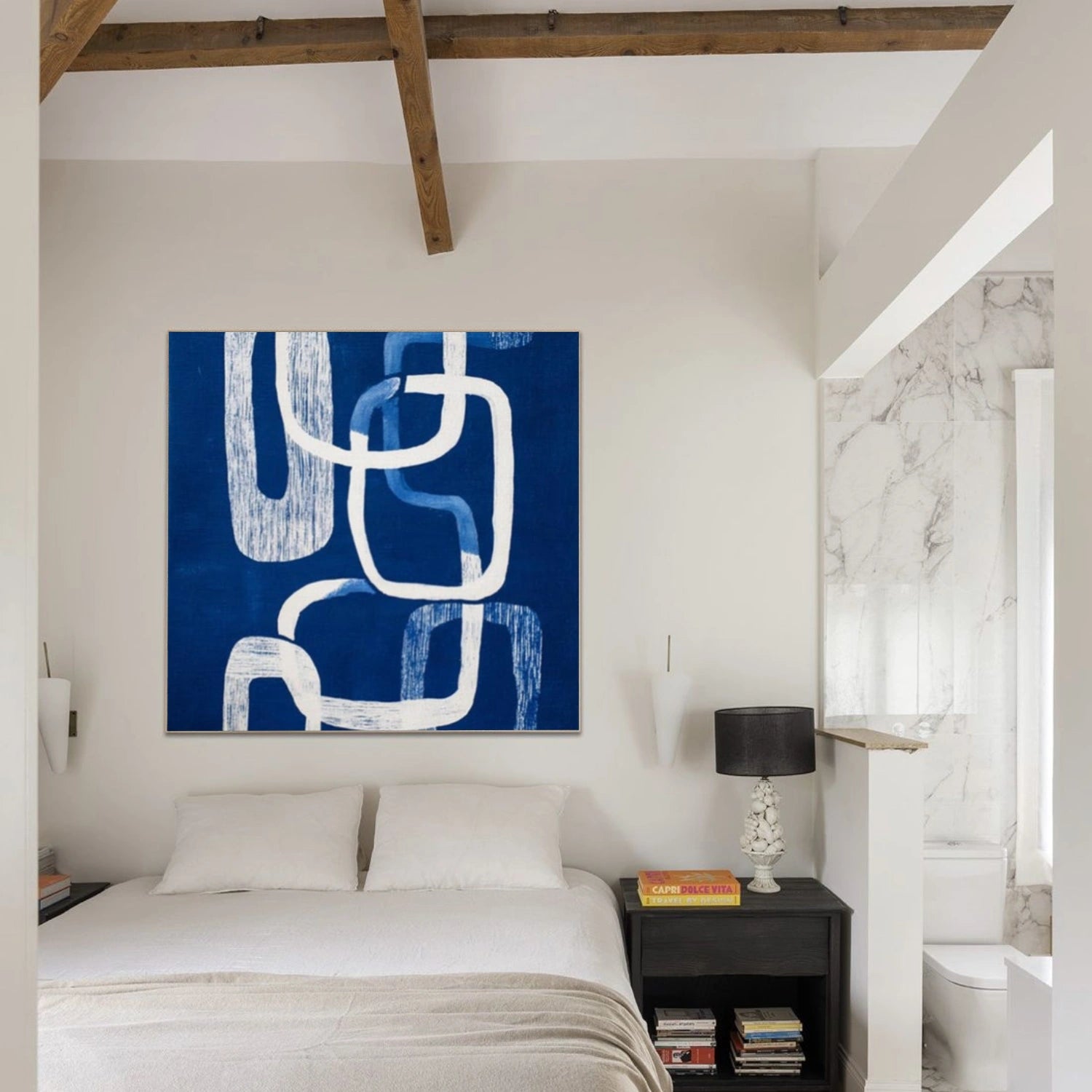 Blue and White Abstract Canvas Wall Art #AP362