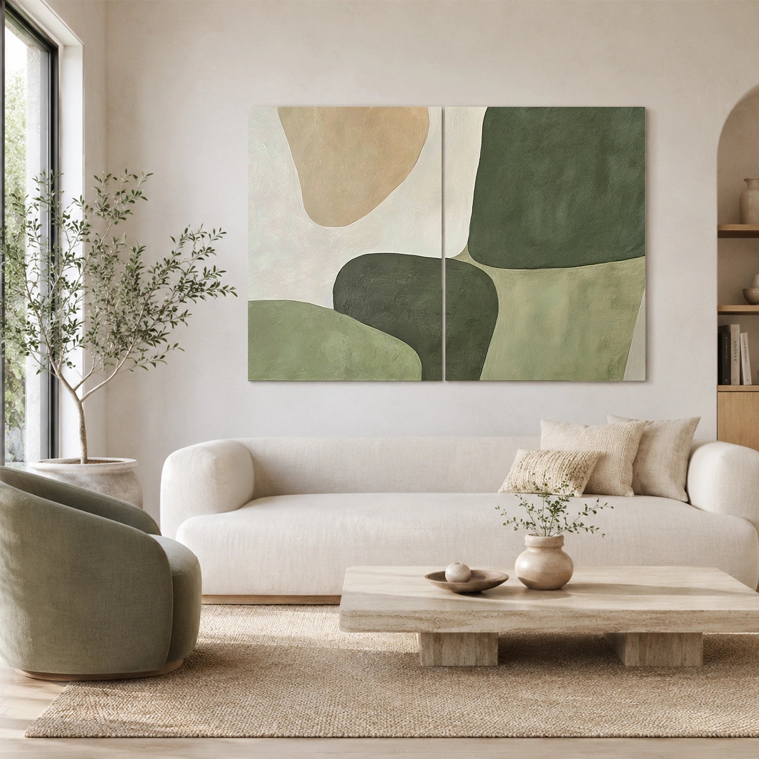 Green Minimalist Canvas Art Set of 2 #MT218