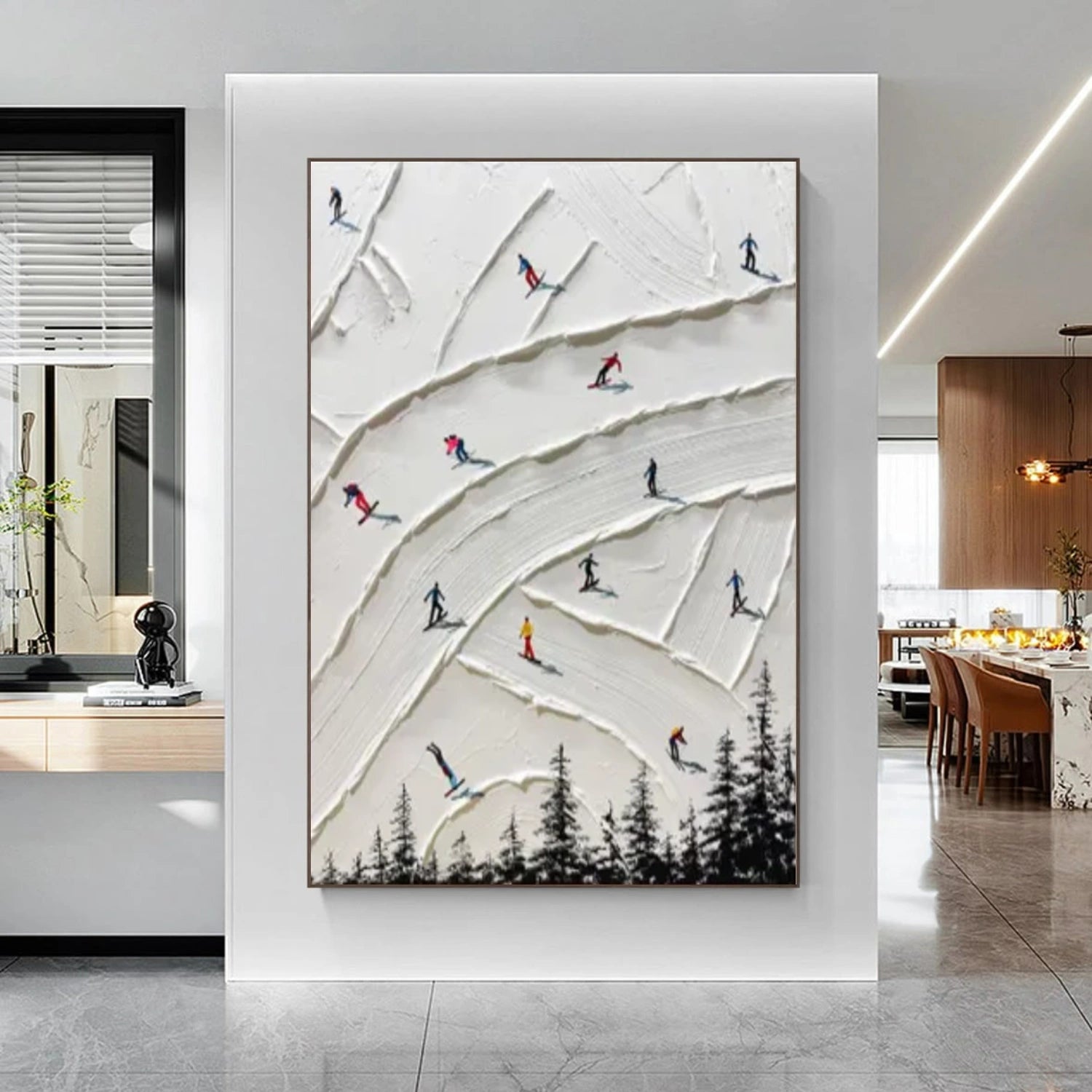 Skiing Sport Textured Wall Art #MS067