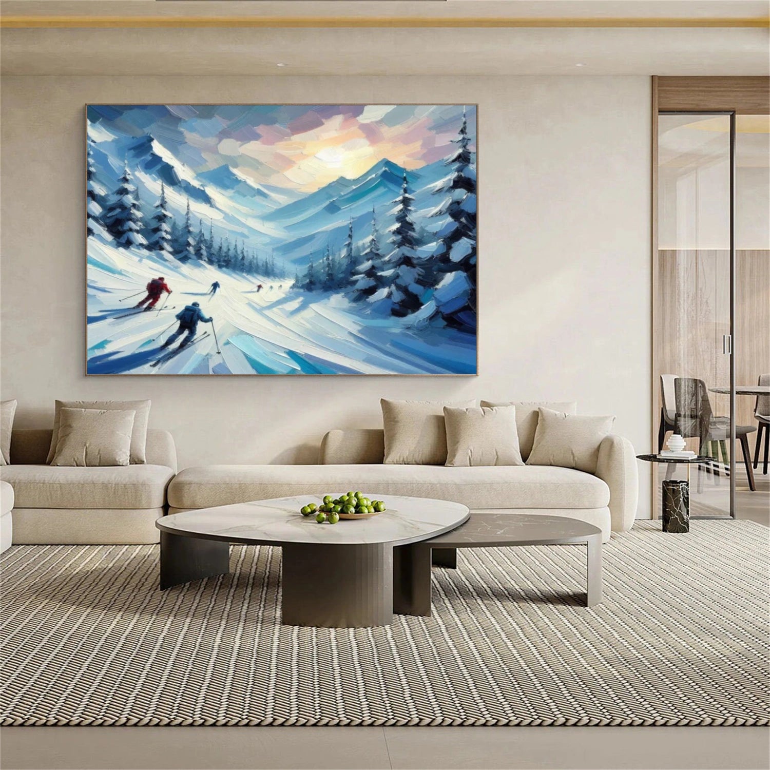 Skiing Sport Textured Wall Art #MS054