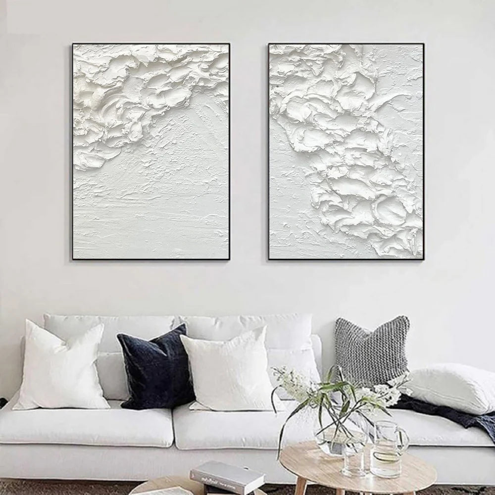 White Minimalist Textured Canvas Set of 2 #MT084