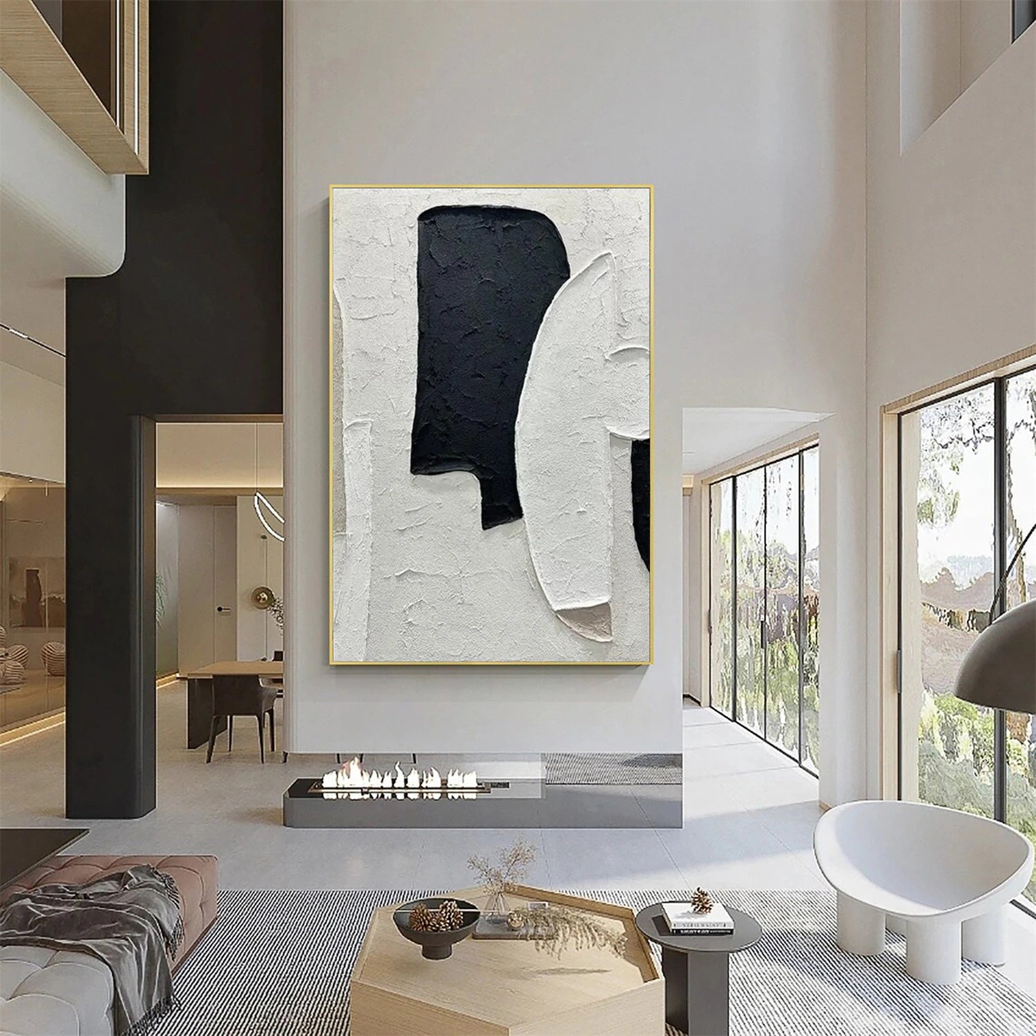 Black and White Minimalist Textured Canvas Art #MT128