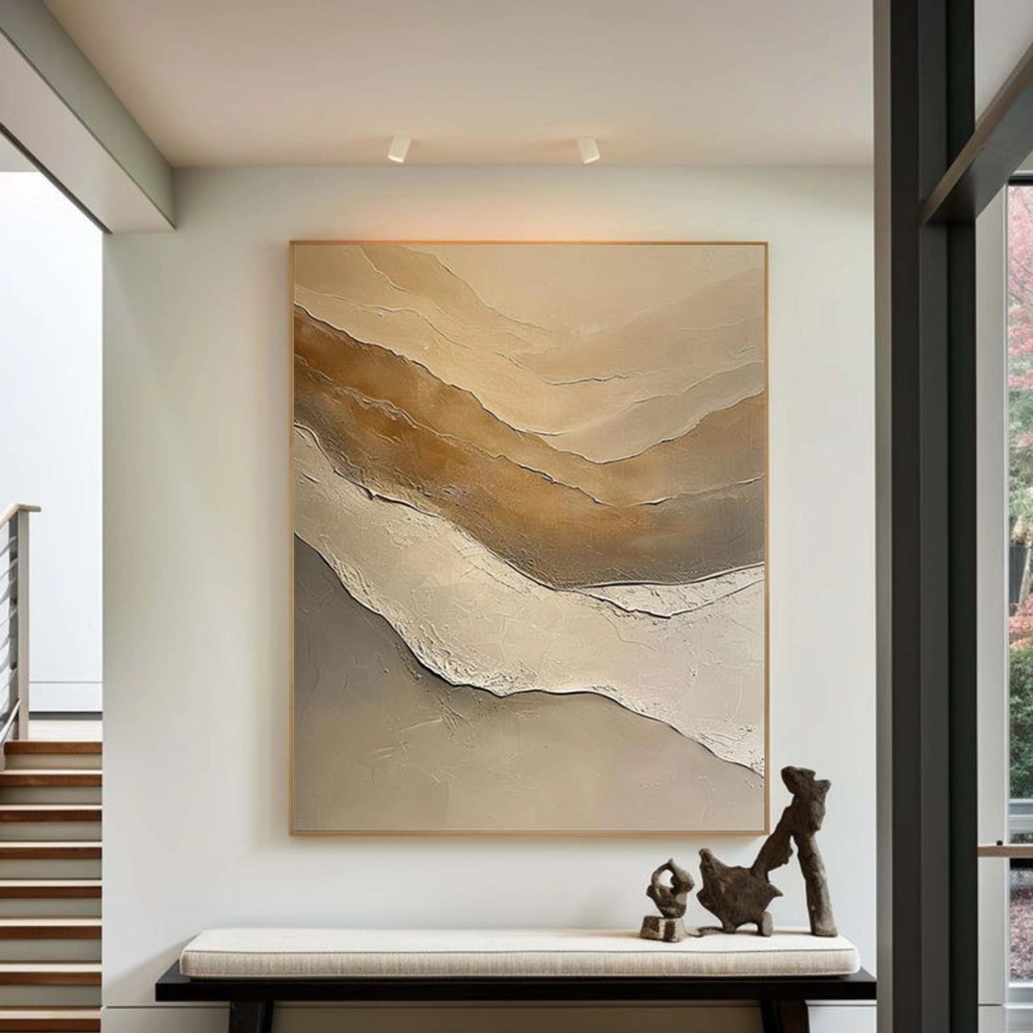Beige and Brown Minimalist Textured Canvas Art #MT178