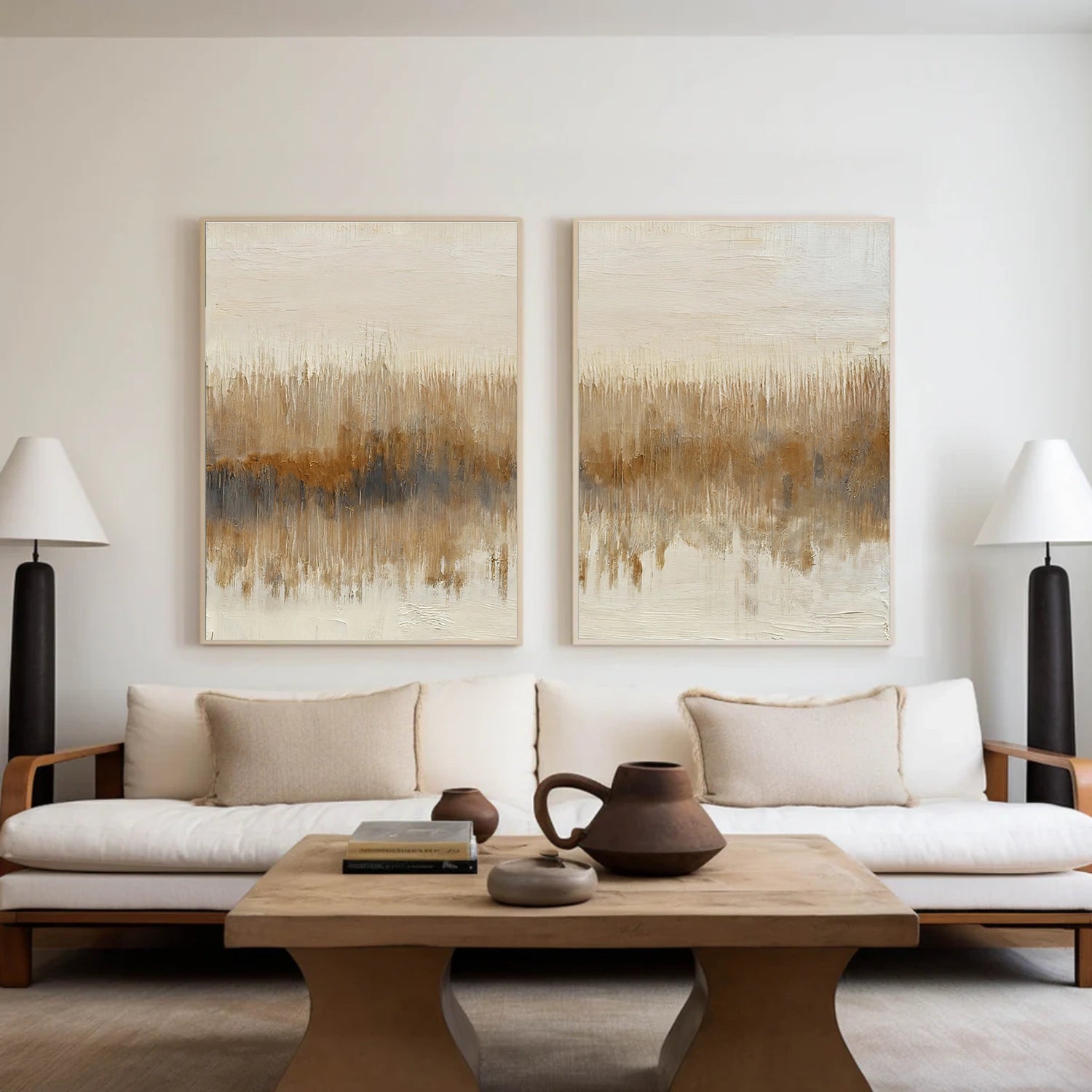 Beige and Brown Abstract Canvas Wall Art Set of 2 #AP317