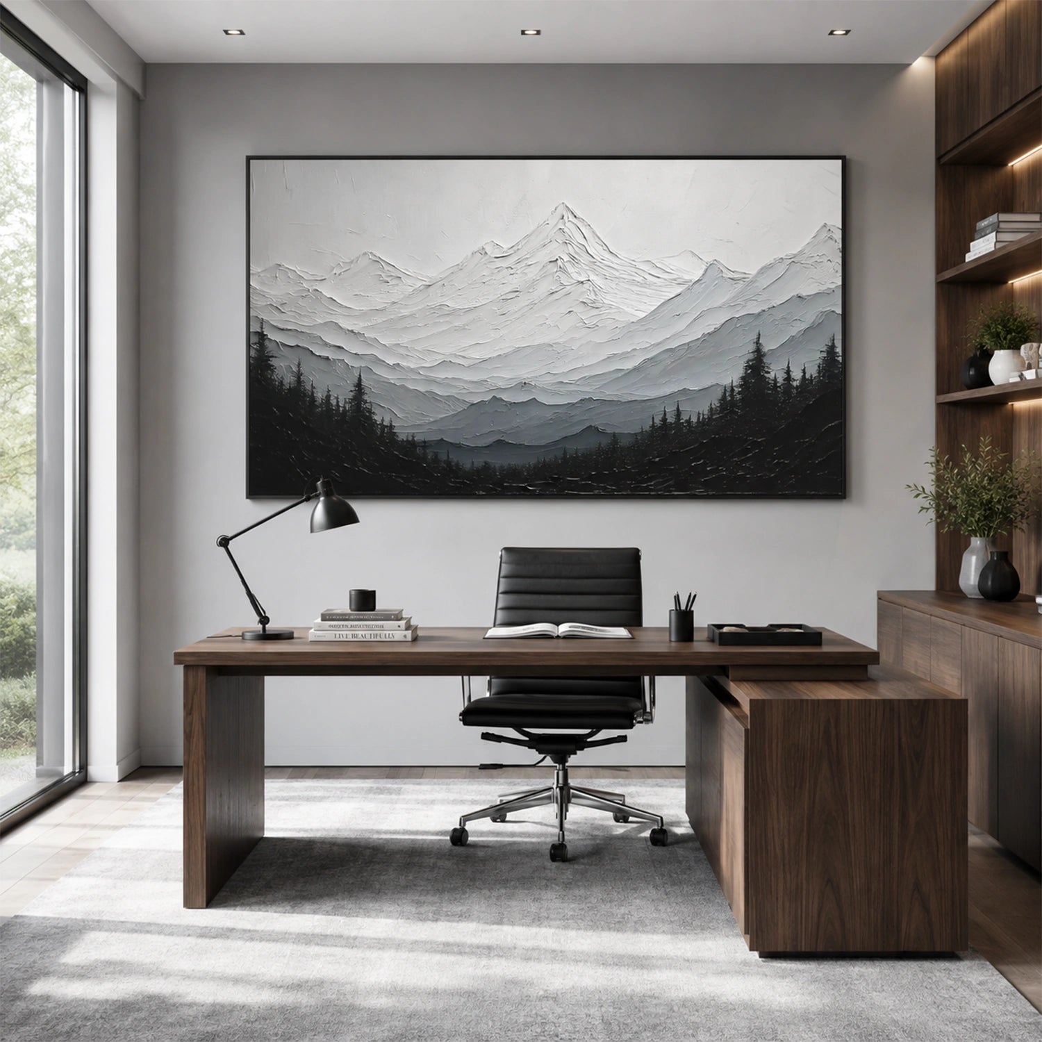 Black and White Minimalist Mountain Textured Canvas Art #MO072