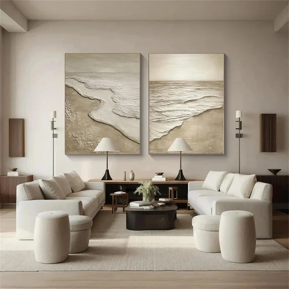 Ocean and Sky Textured Painting Canvas Set of 2 #OS034