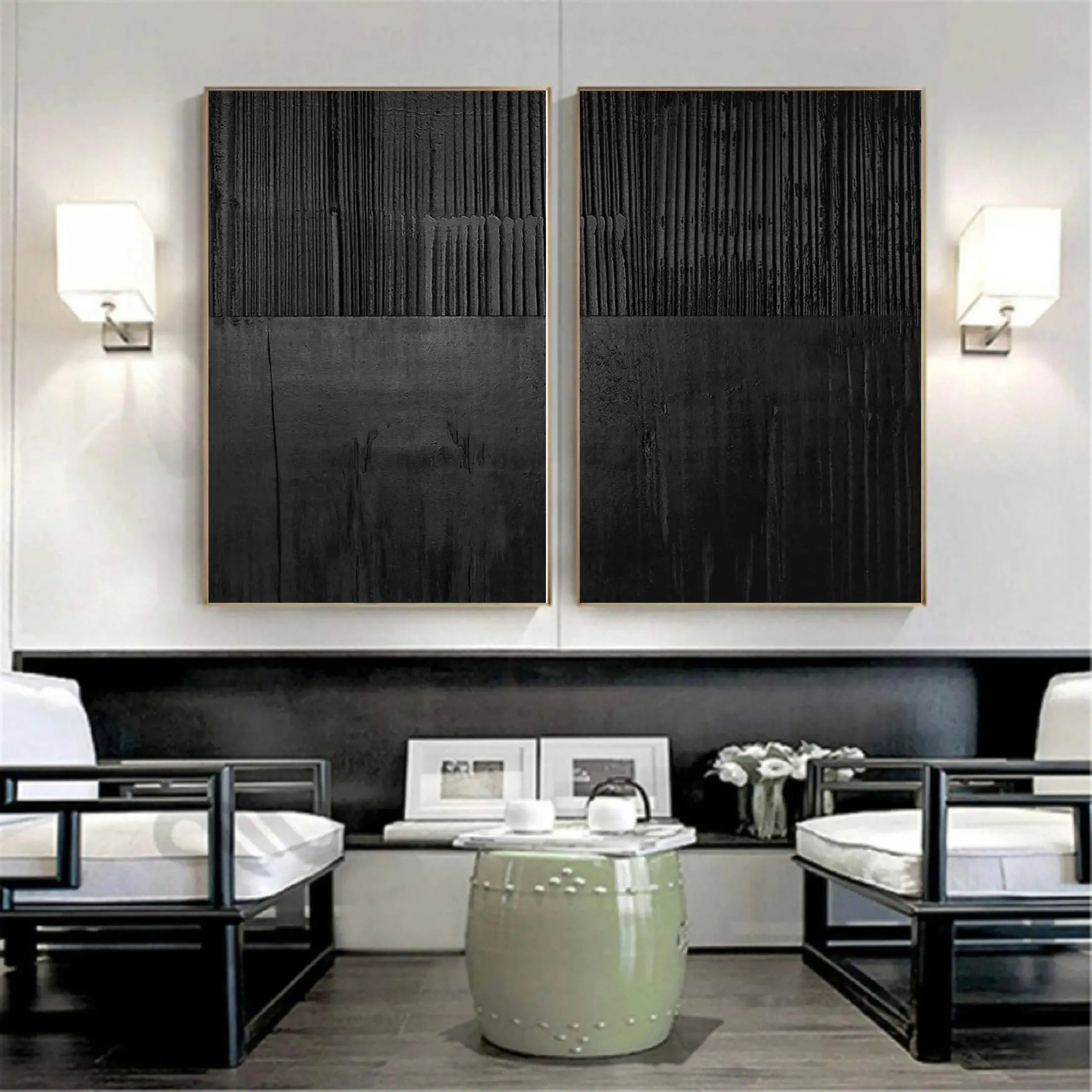 Black Minimalist Textured Canvas Set of 2 #MT061