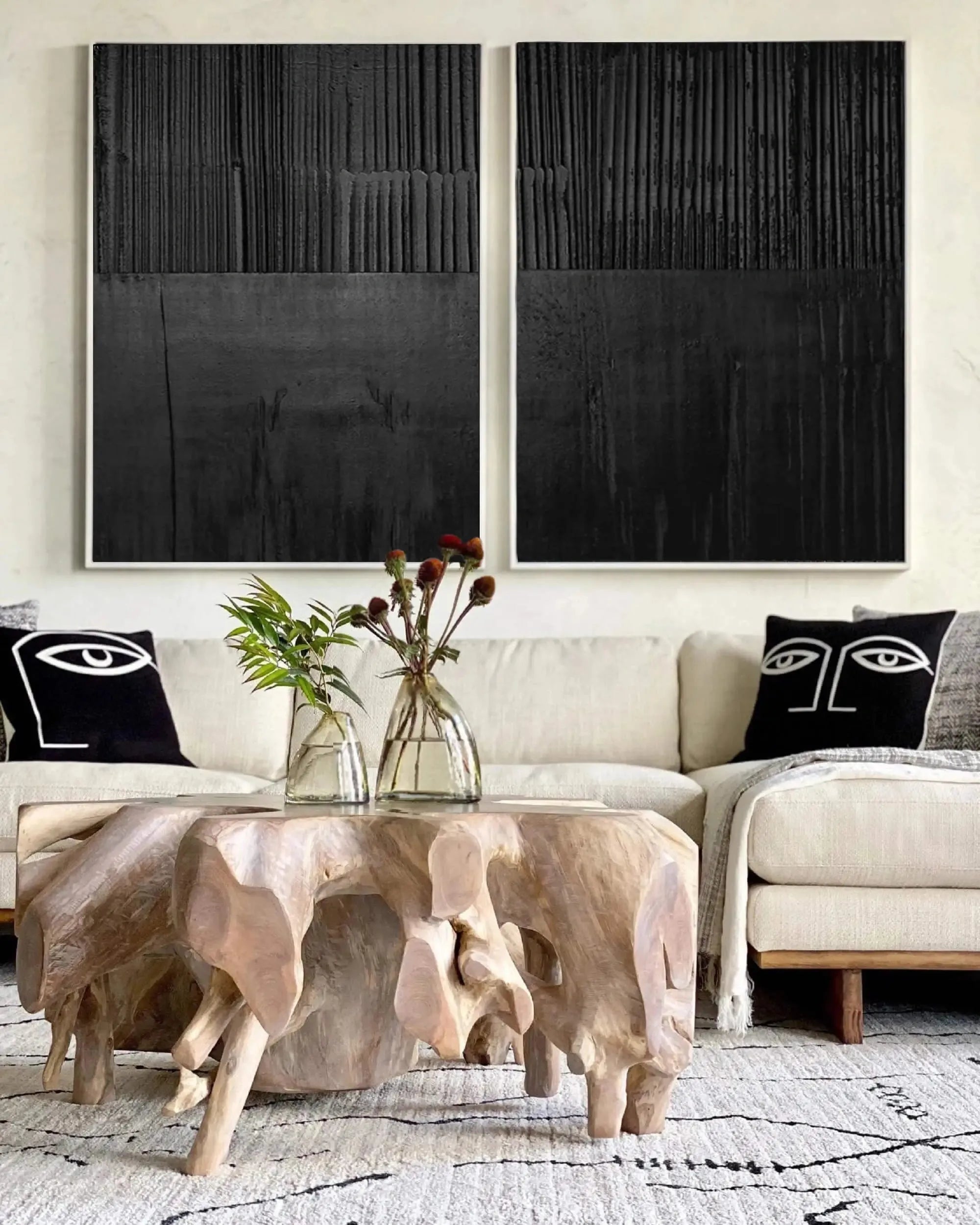 Black Minimalist Textured Canvas Set of 2 #MT061
