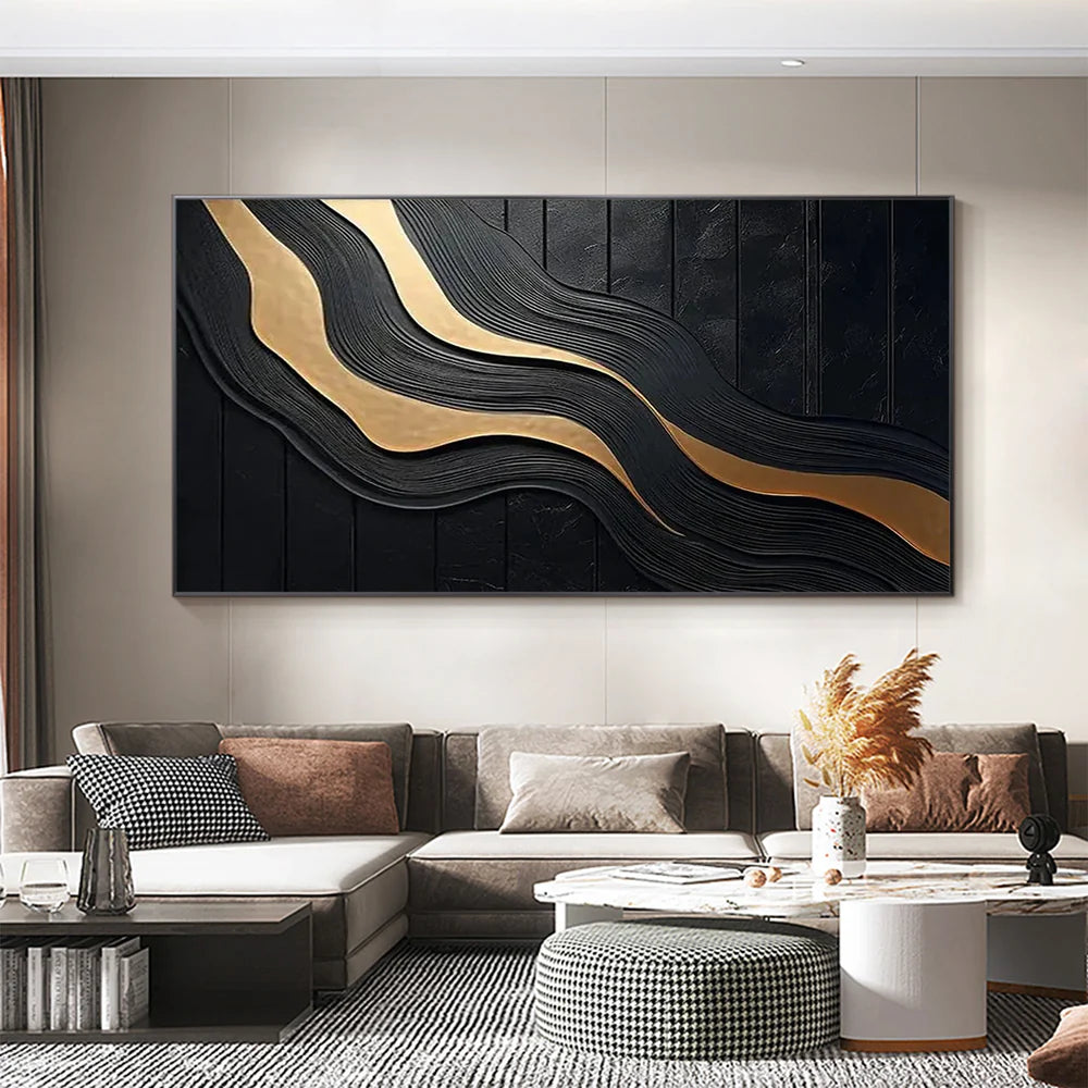Black and Gold Minimalist Textured Canvas #MT102