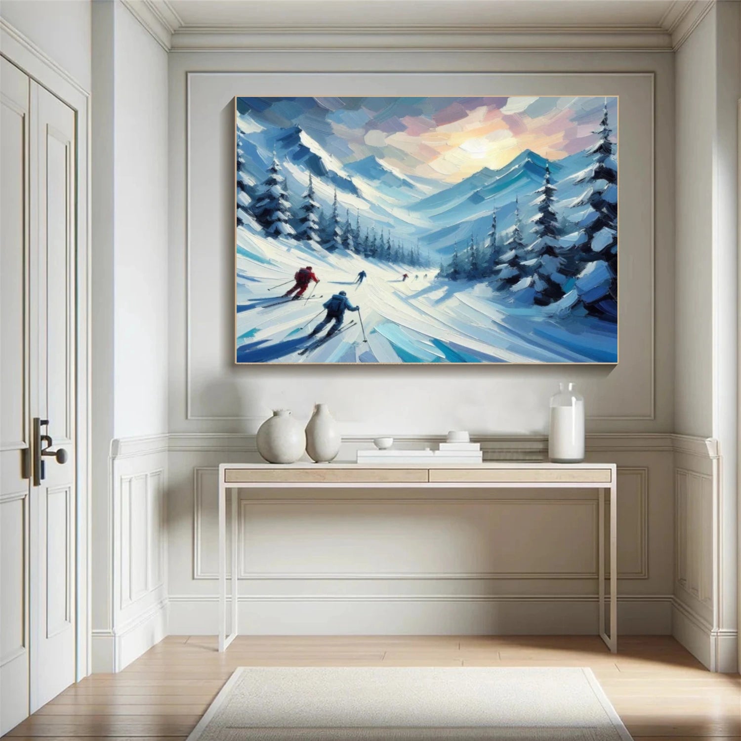Skiing Sport Textured Wall Art #MS054