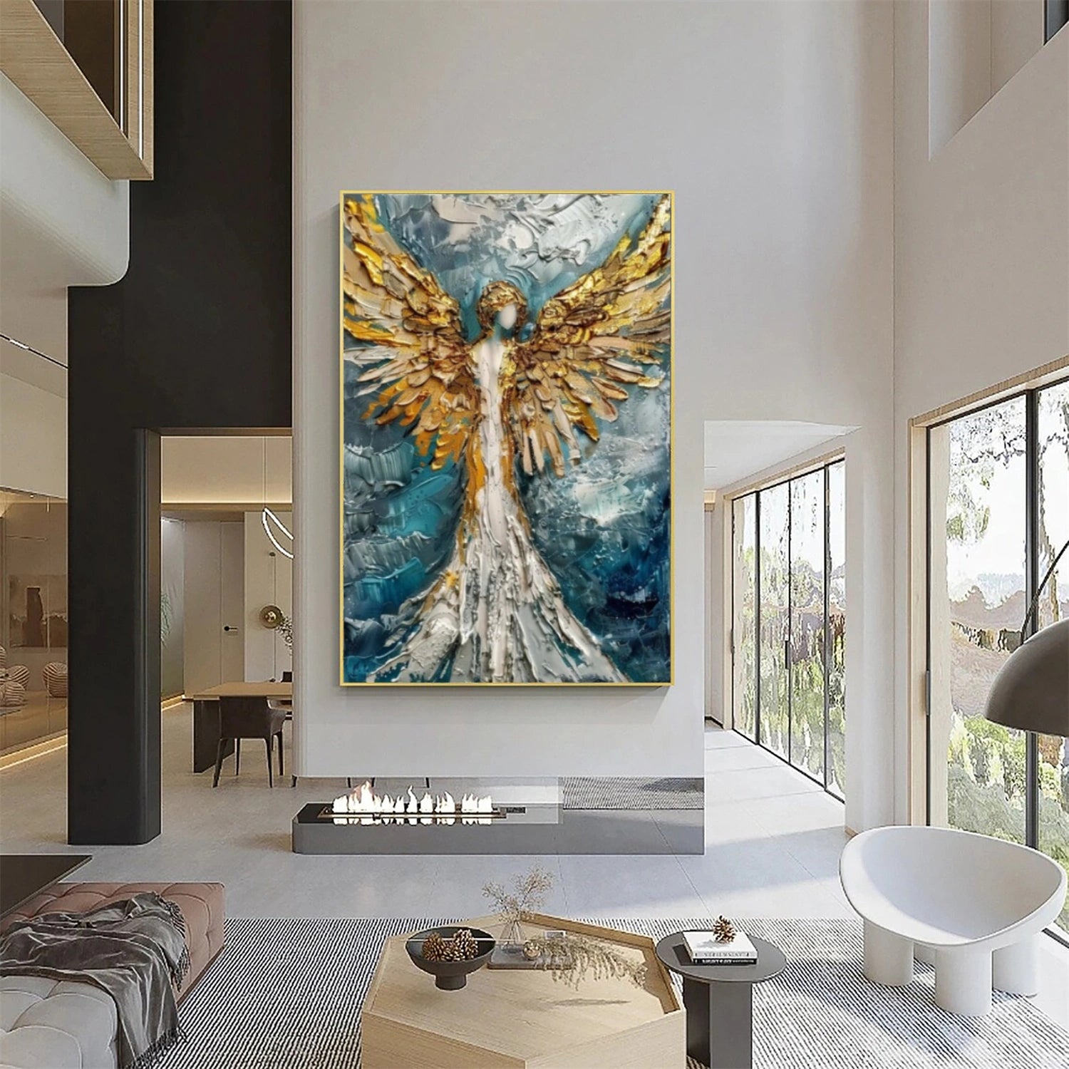 Abstract Angel Portrait Textured Canvas Art #AE131