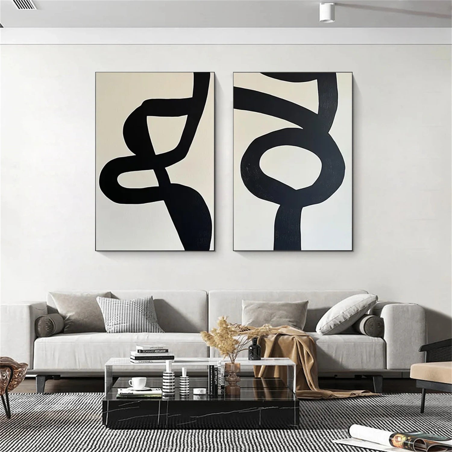 Black and White Minimalistic Set of 2 Canvas Art #MT118