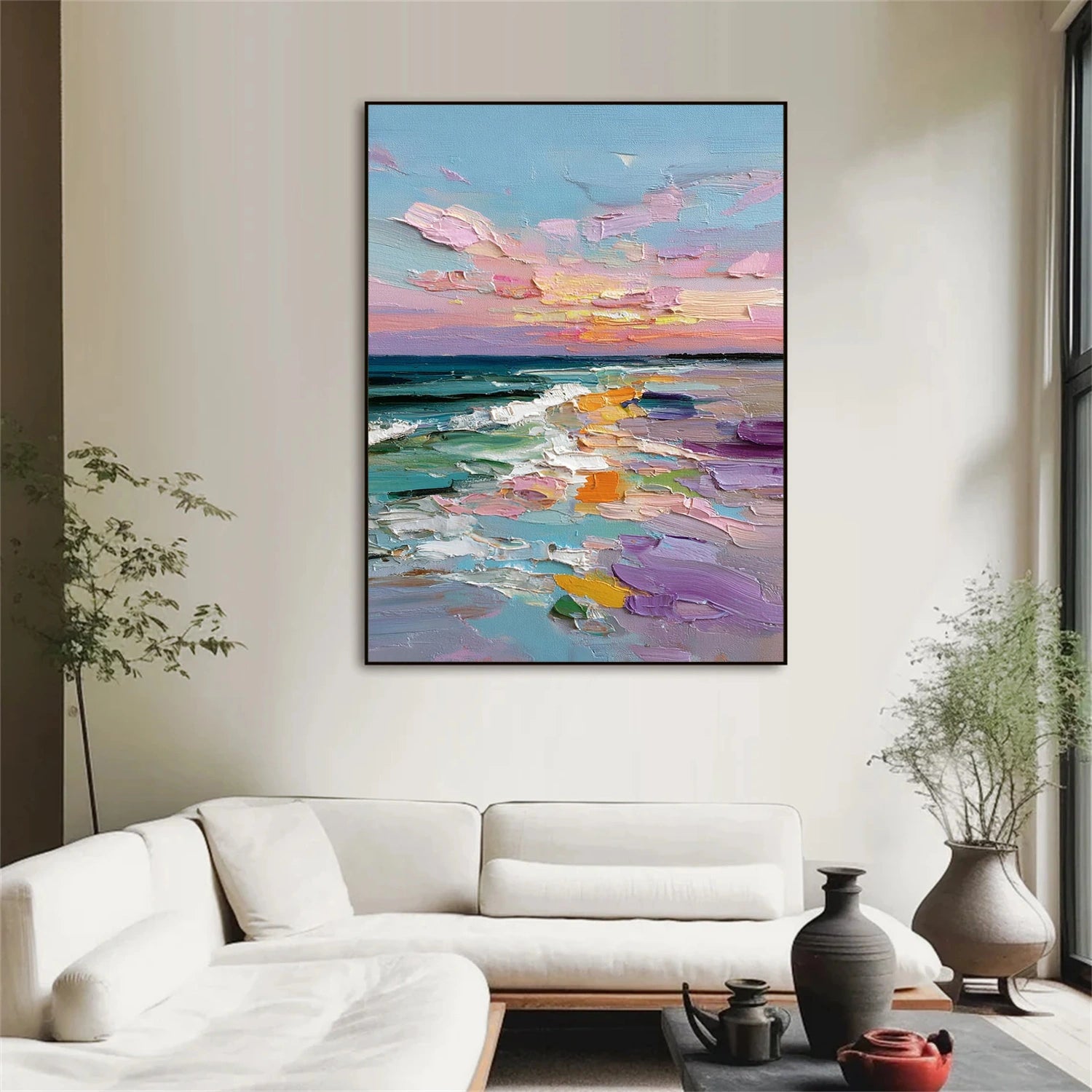 Colorful Ocean And Sky Abstract Textured Wall Art #OS149