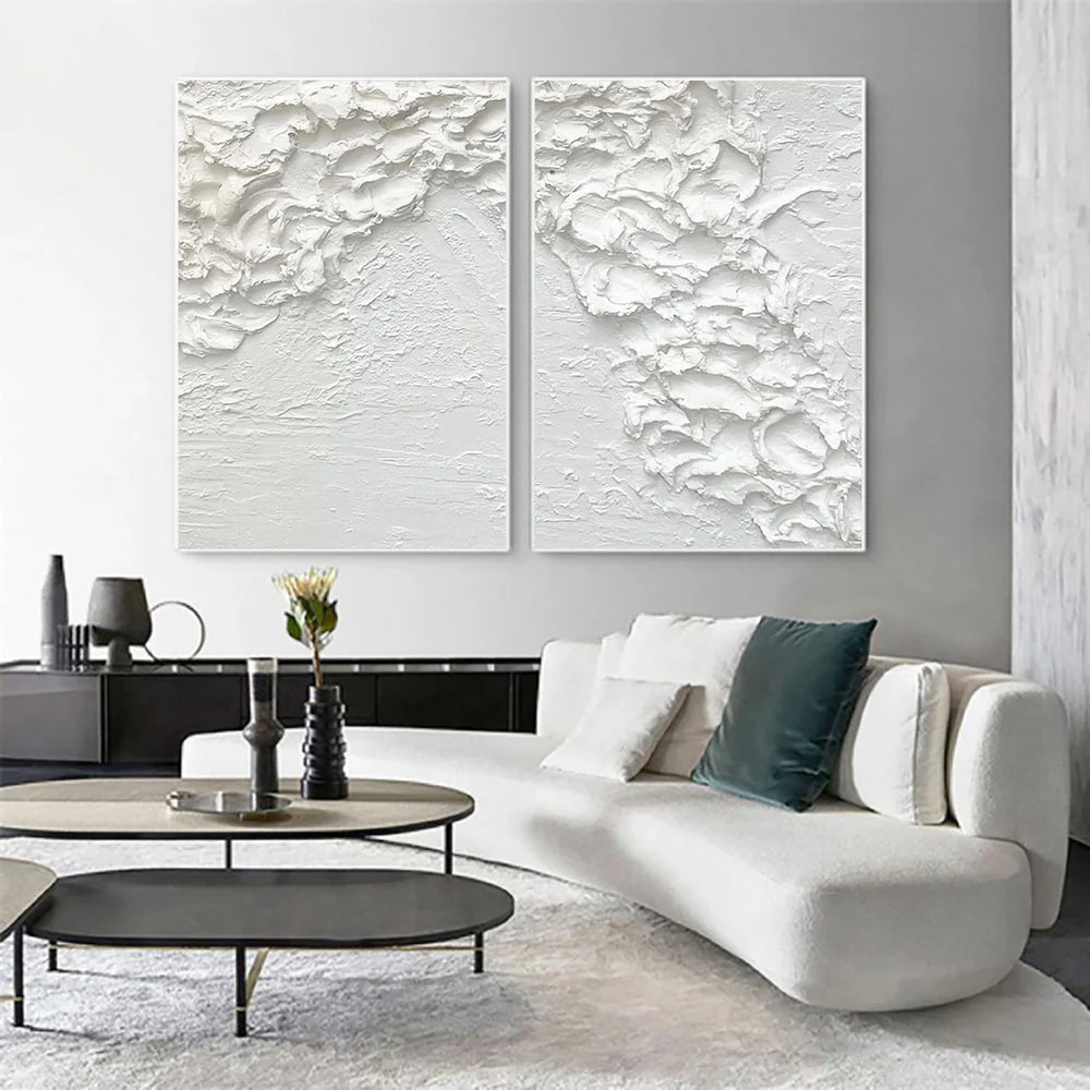 White Minimalist Textured Canvas Set of 2 #MT084
