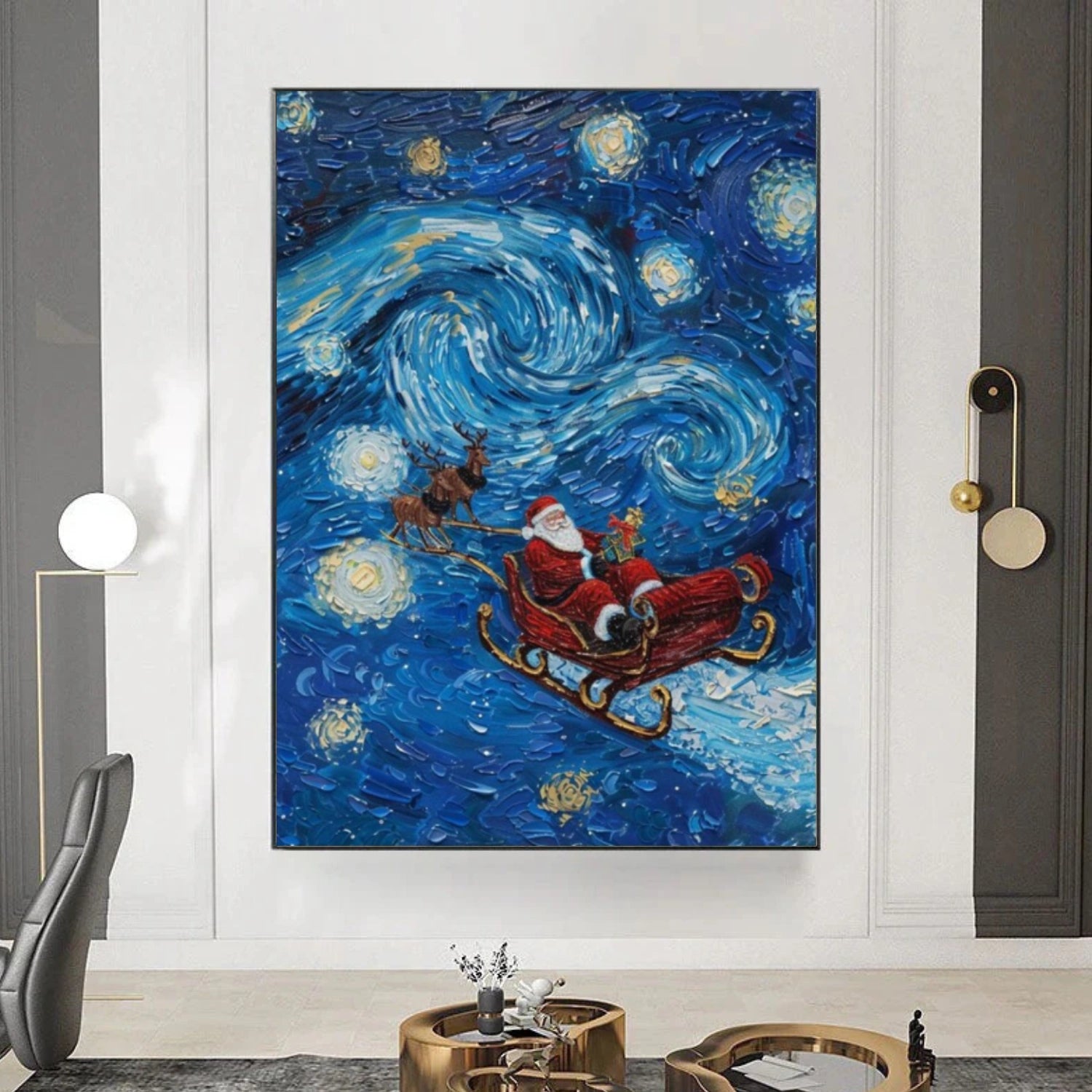 Abstract Santa Claus Textured Canvas Art #AE053