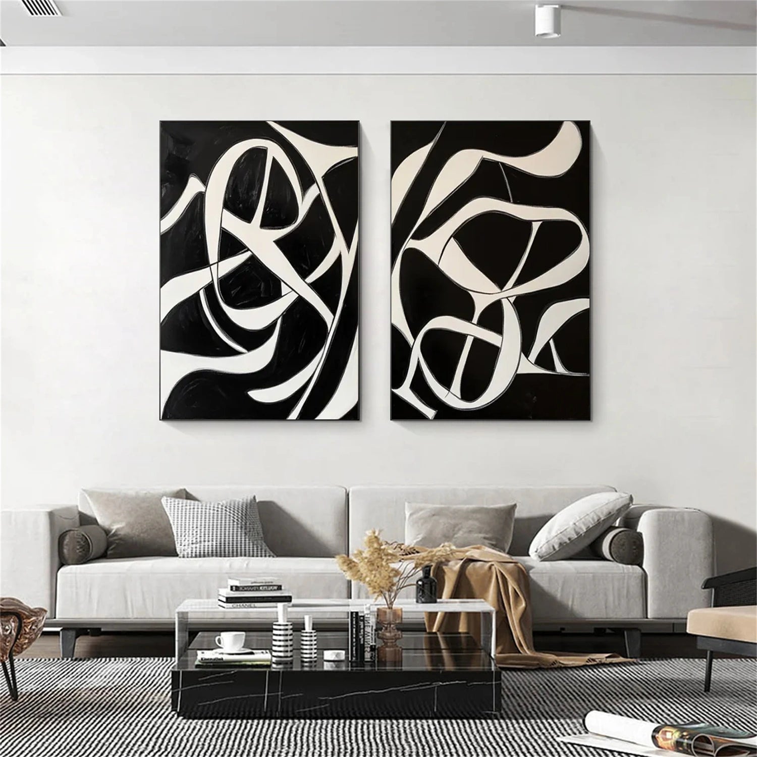 Black and White Minimalistic Set of 2 Canvas Art #MT119