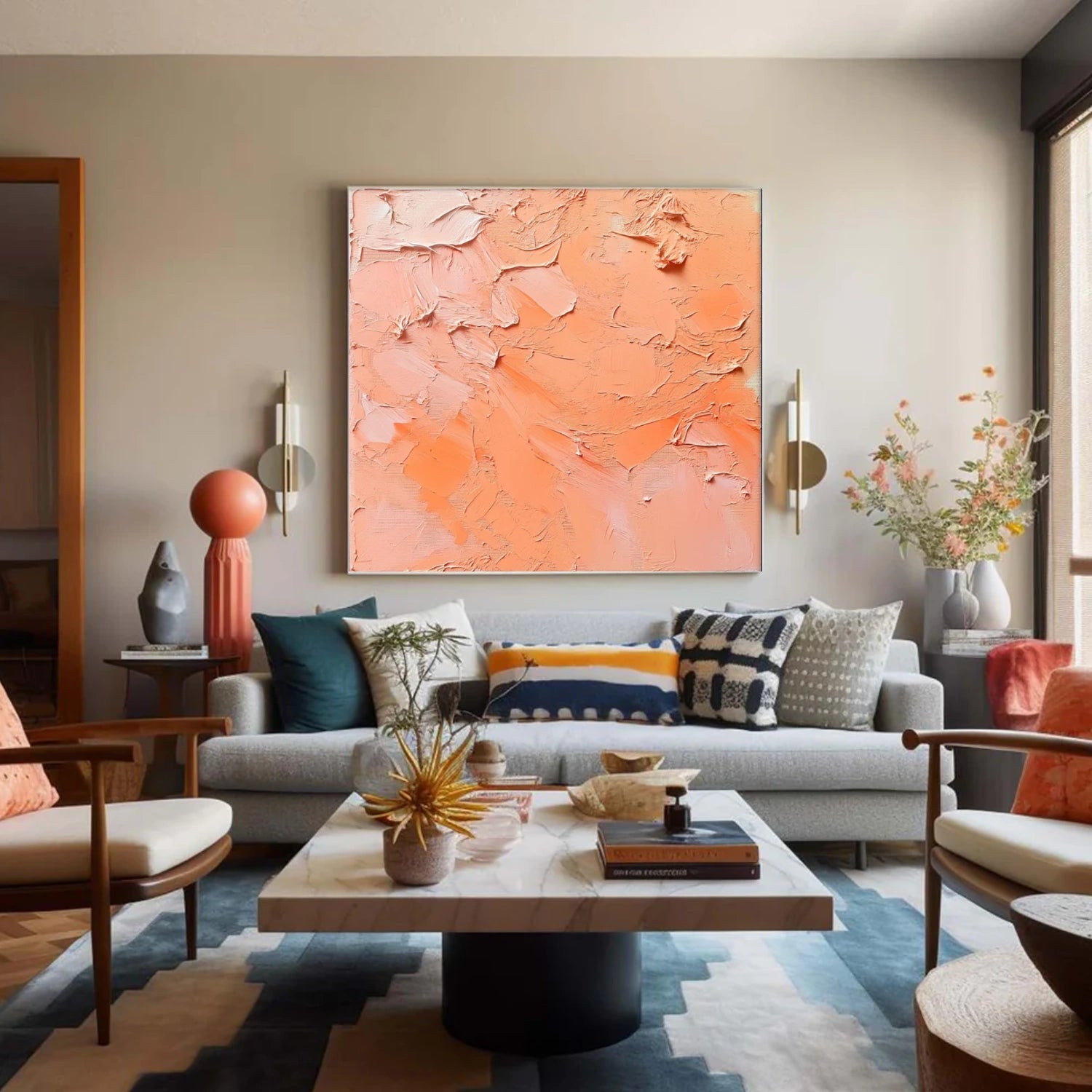 Orange and Pink Minimalist Textured Canvas Art #MT157