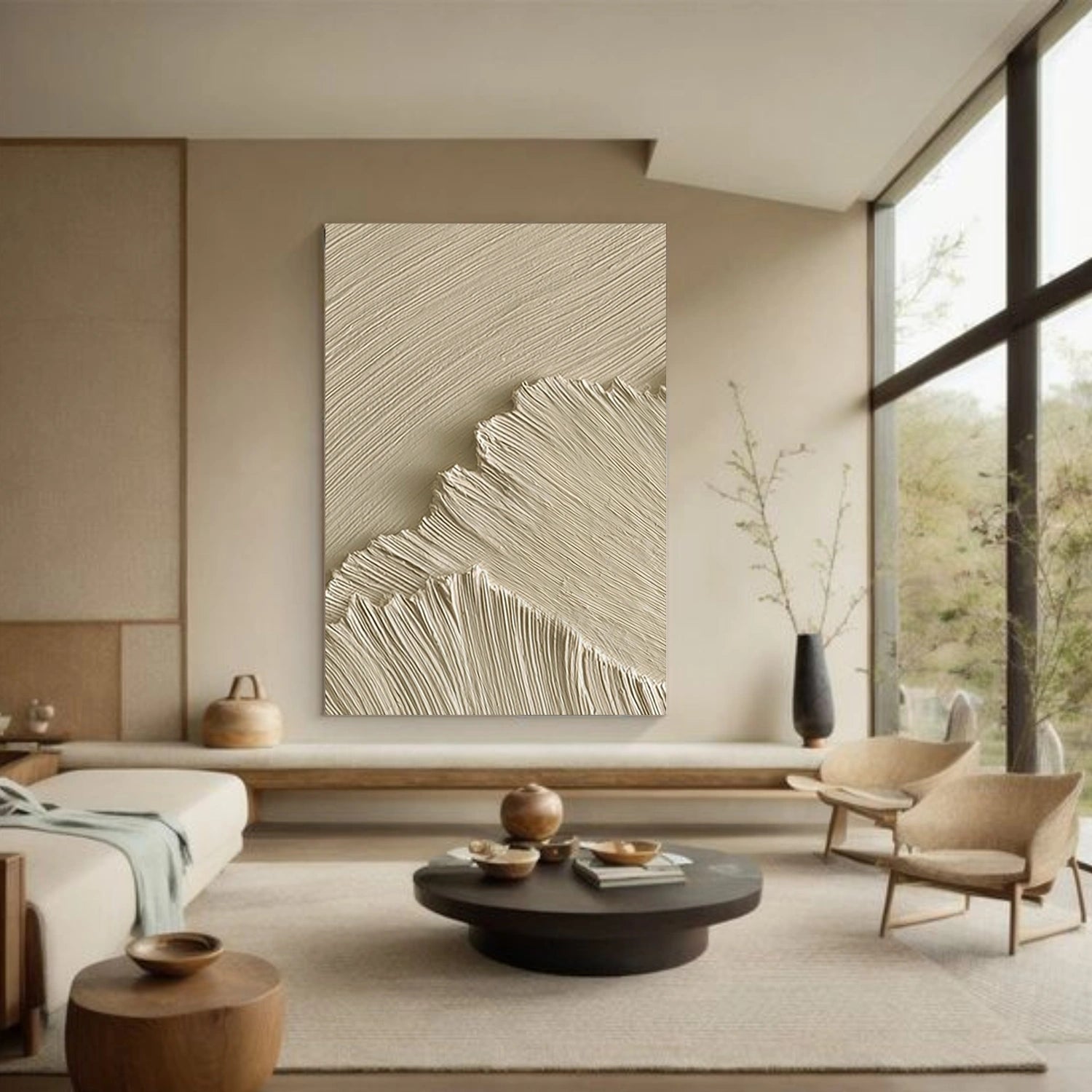 Beige Ocean Minimalist Textured Wall Art #OP055