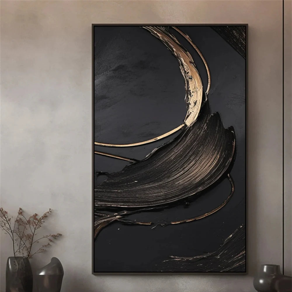Black Minimalist Textured Canvas #MT086